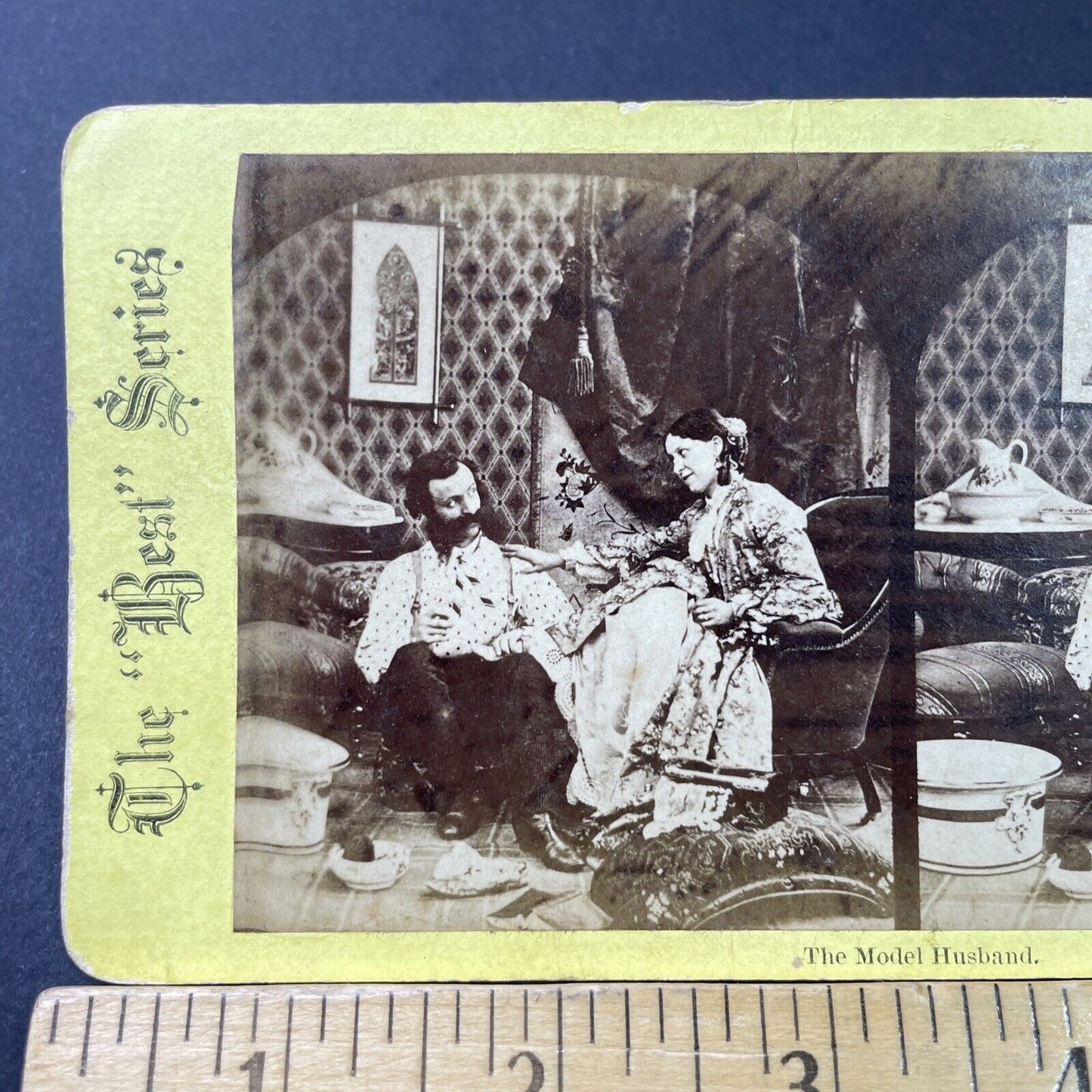 Antique 1880s Man Files Womans Toe Nails Toenails Stereoview Photo Card P3006