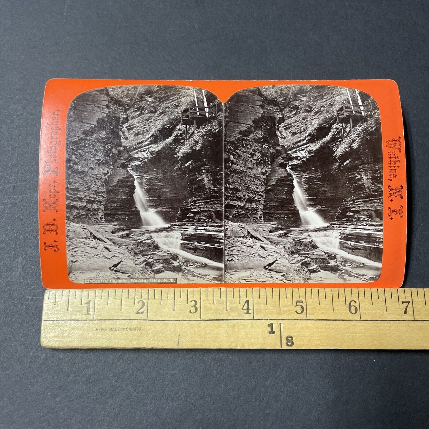 Antique 1860s Watkins Glen Gorge Waterfall New York Stereoview Photo Card V1801