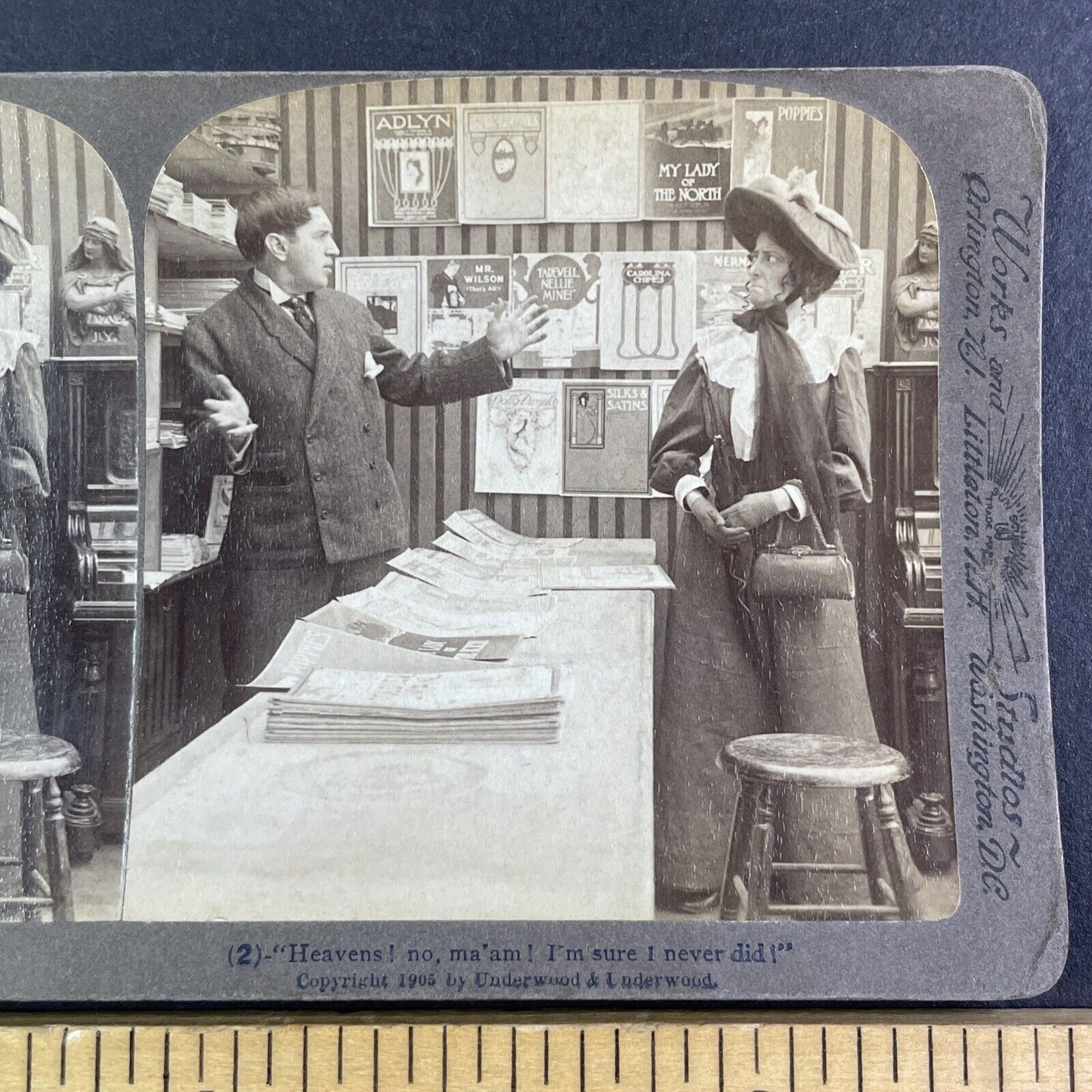 Woman in Newspaper Magazine Store Stereoview Antique c1905 Y2562