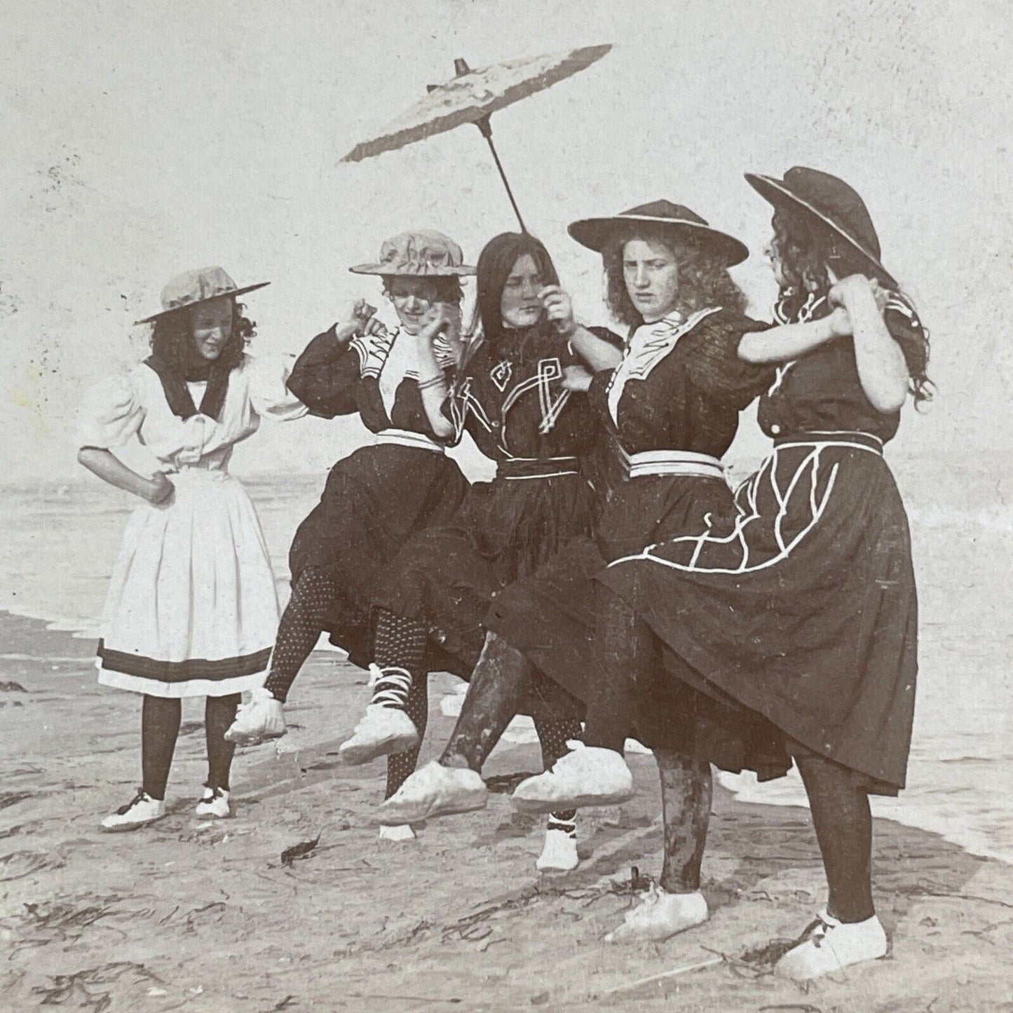 Women in Swimsuits Atlantic City New Jersey Stereoview Antique c1900 X4124