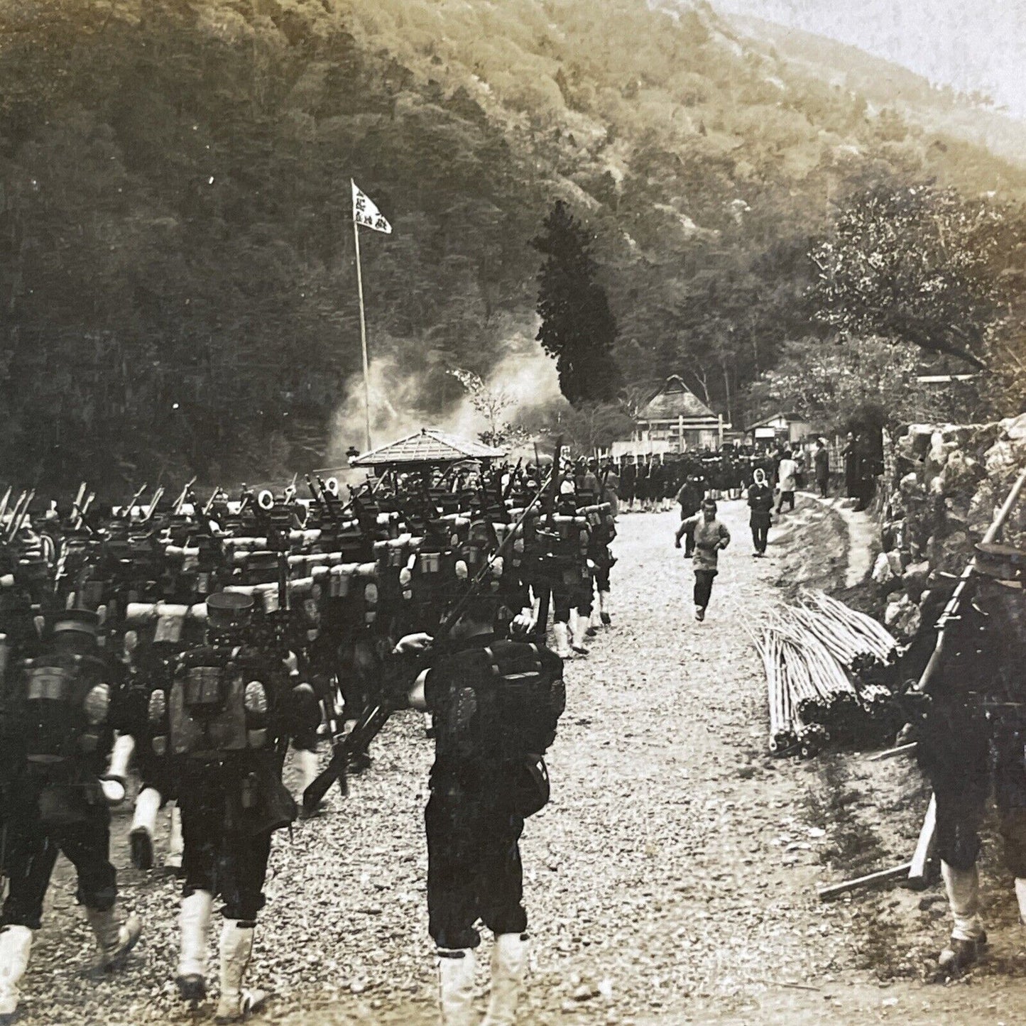 Japanese Infantry Battle March Stereoview Russo-Sino War Antique c1904 X4088