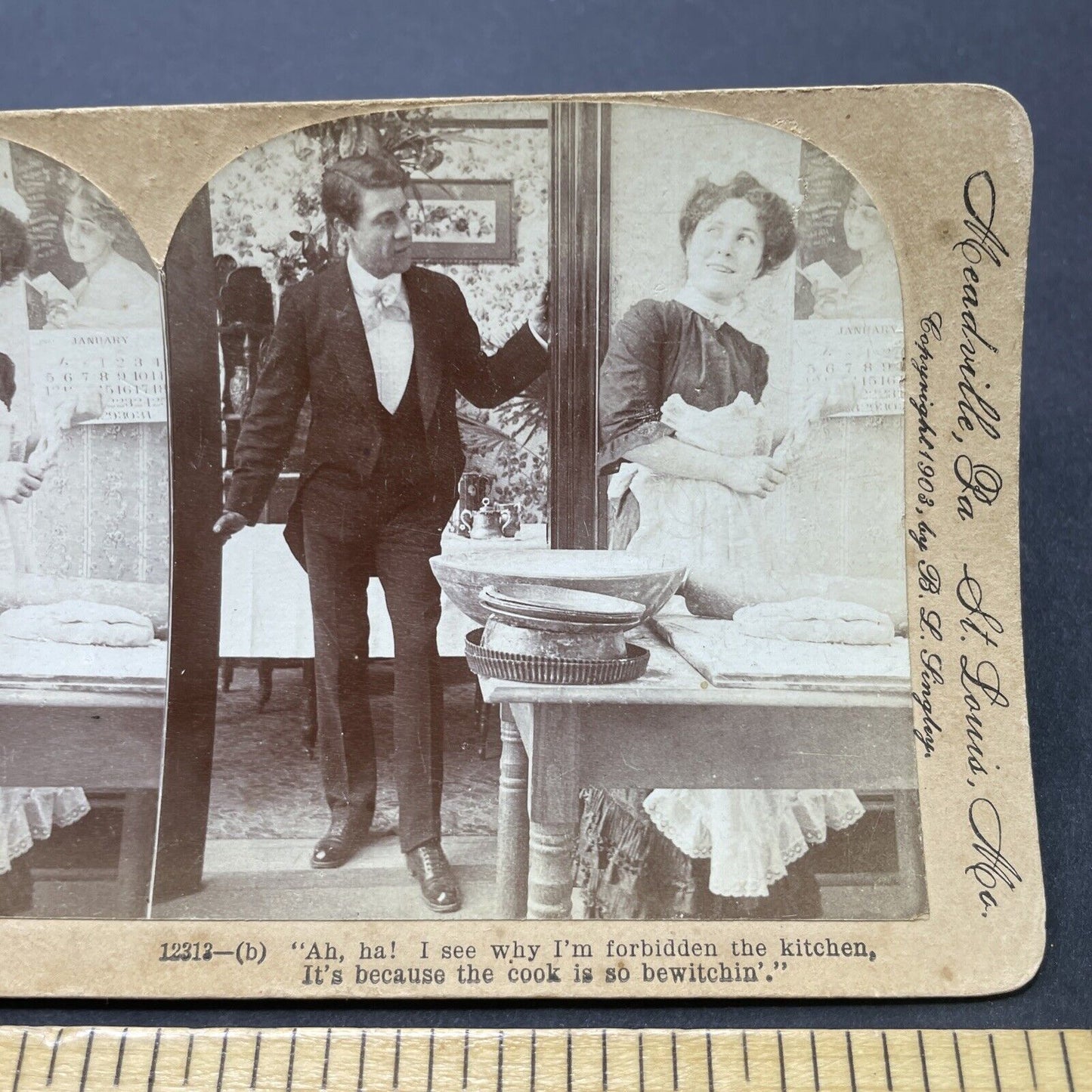 Antique 1903 Man Attempts To Seduce French Maid Stereoview Photo Card P2597