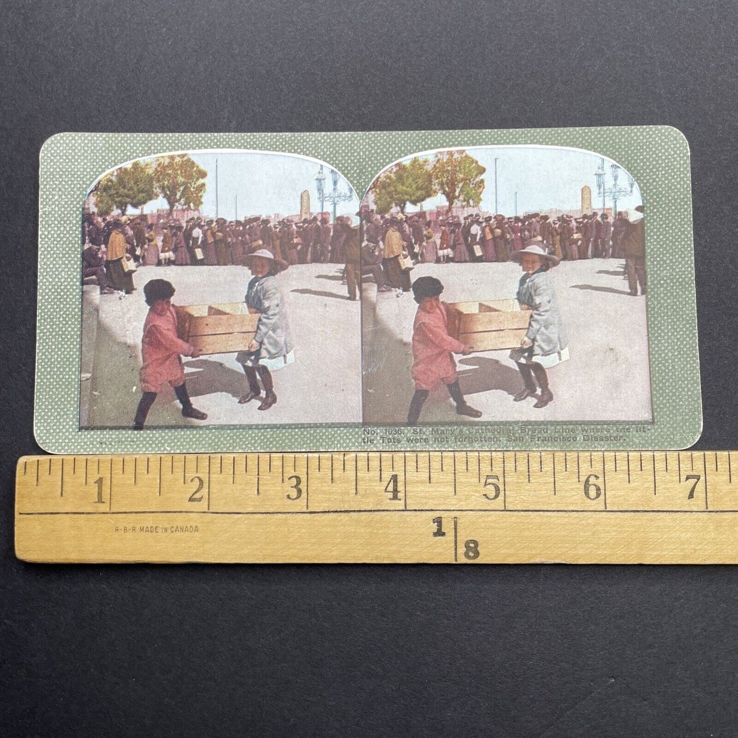 Antique 1910s San Francisco Earthquake Bread Line Stereoview Photo Card 2300-35