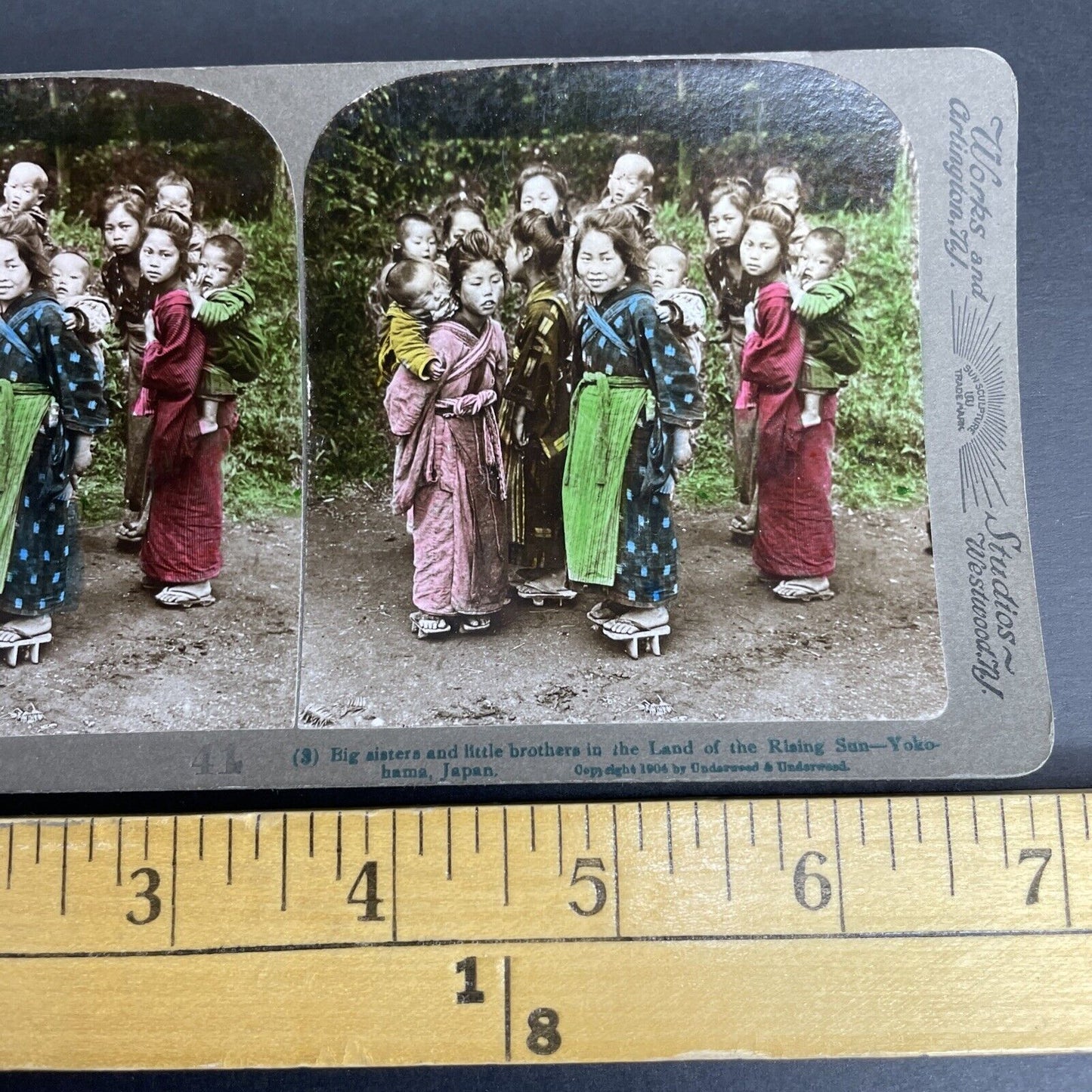 Antique 1904 Children In Yokohama Japan Stereoview Photo Card PC841