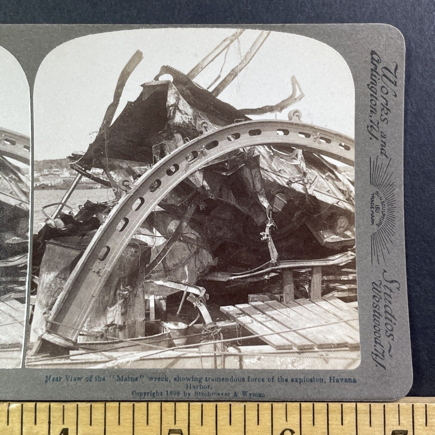 Shipwreck Of The USS Maine Warship Stereoview Havana Cuba Antique c1898 X2499