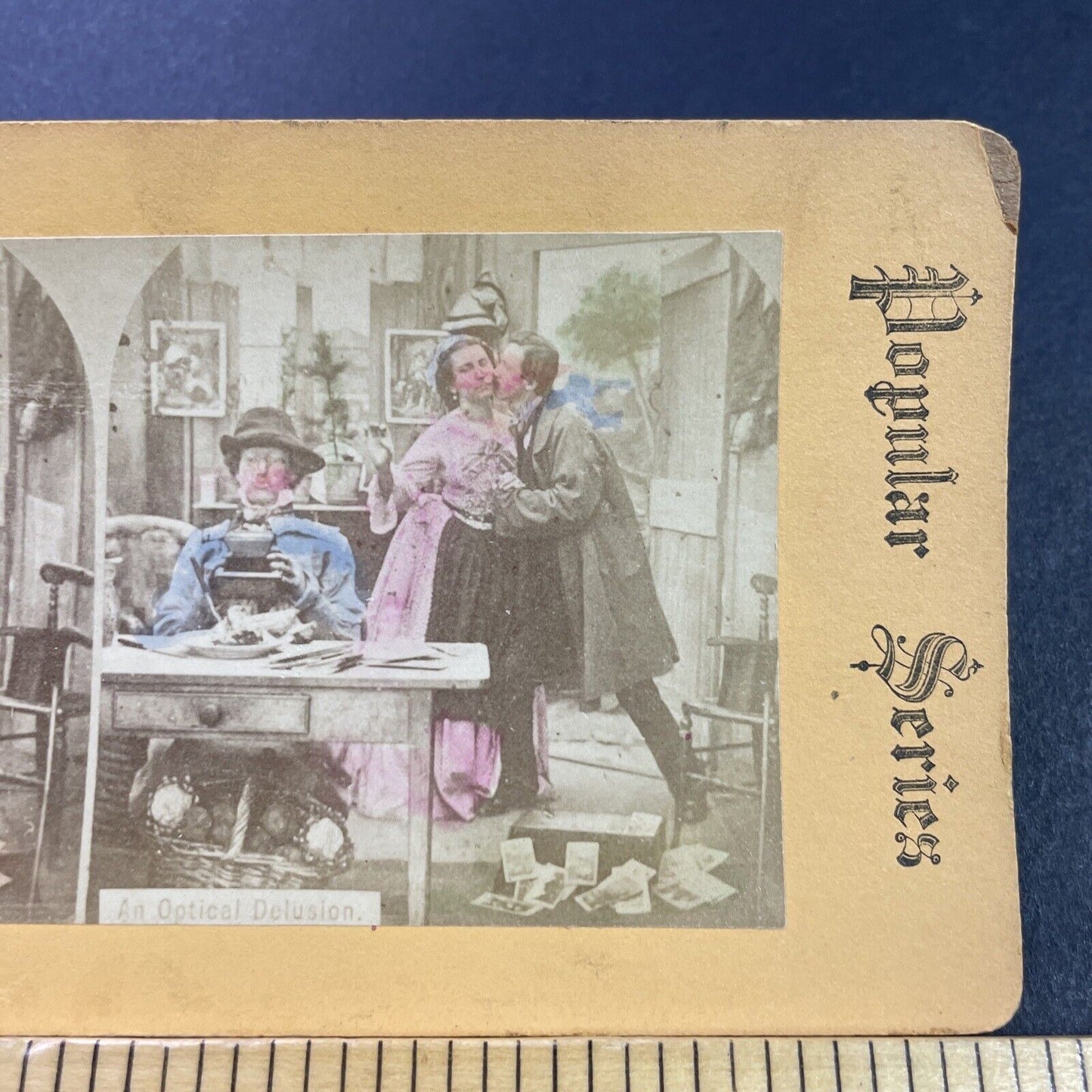 Antique 1870s A Thief Steals A Kiss From Mans Wife Stereoview Photo Card P3999