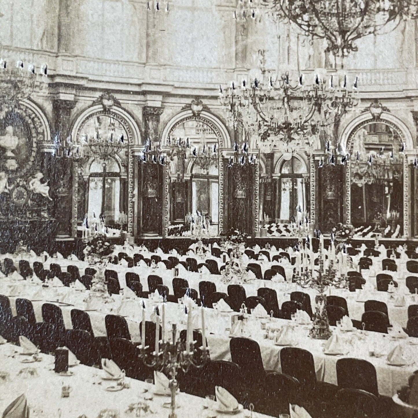 Dining Hall Grand Hotel Paris Stereoview French Tissue Antique c1860s XT2136