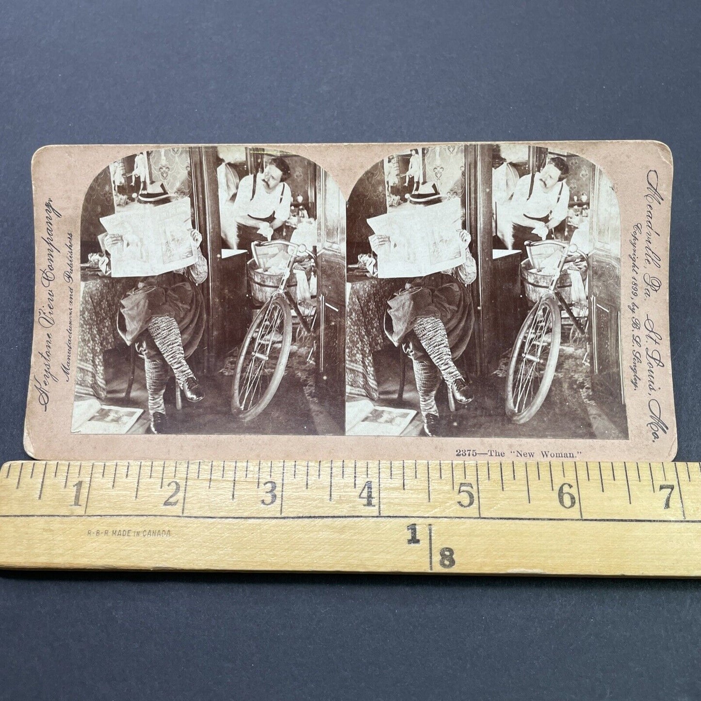 Antique 1899 Feminist Woman Reads Newspaper Stereoview Photo Card P2675