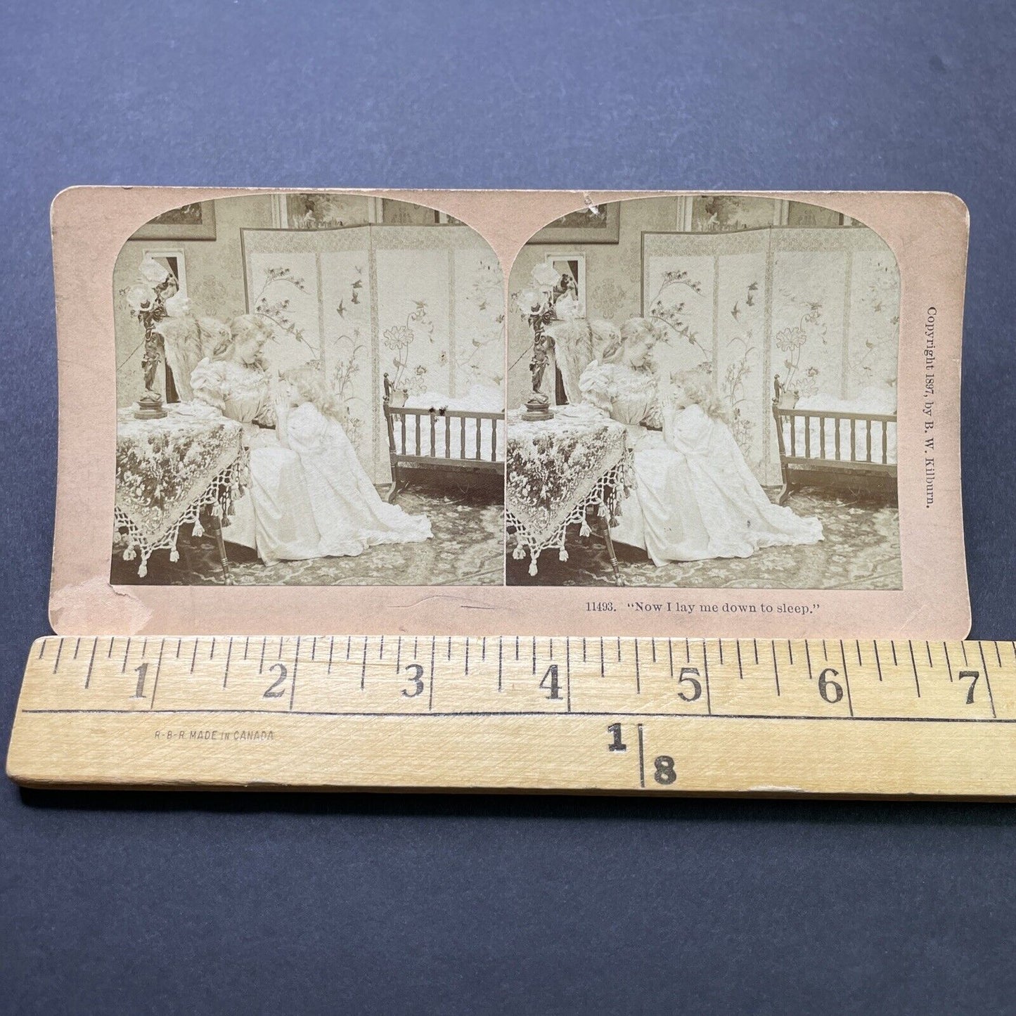 Antique 1897 Child Says The Lords Prayer Before Bed Stereoview Photo Card P2519
