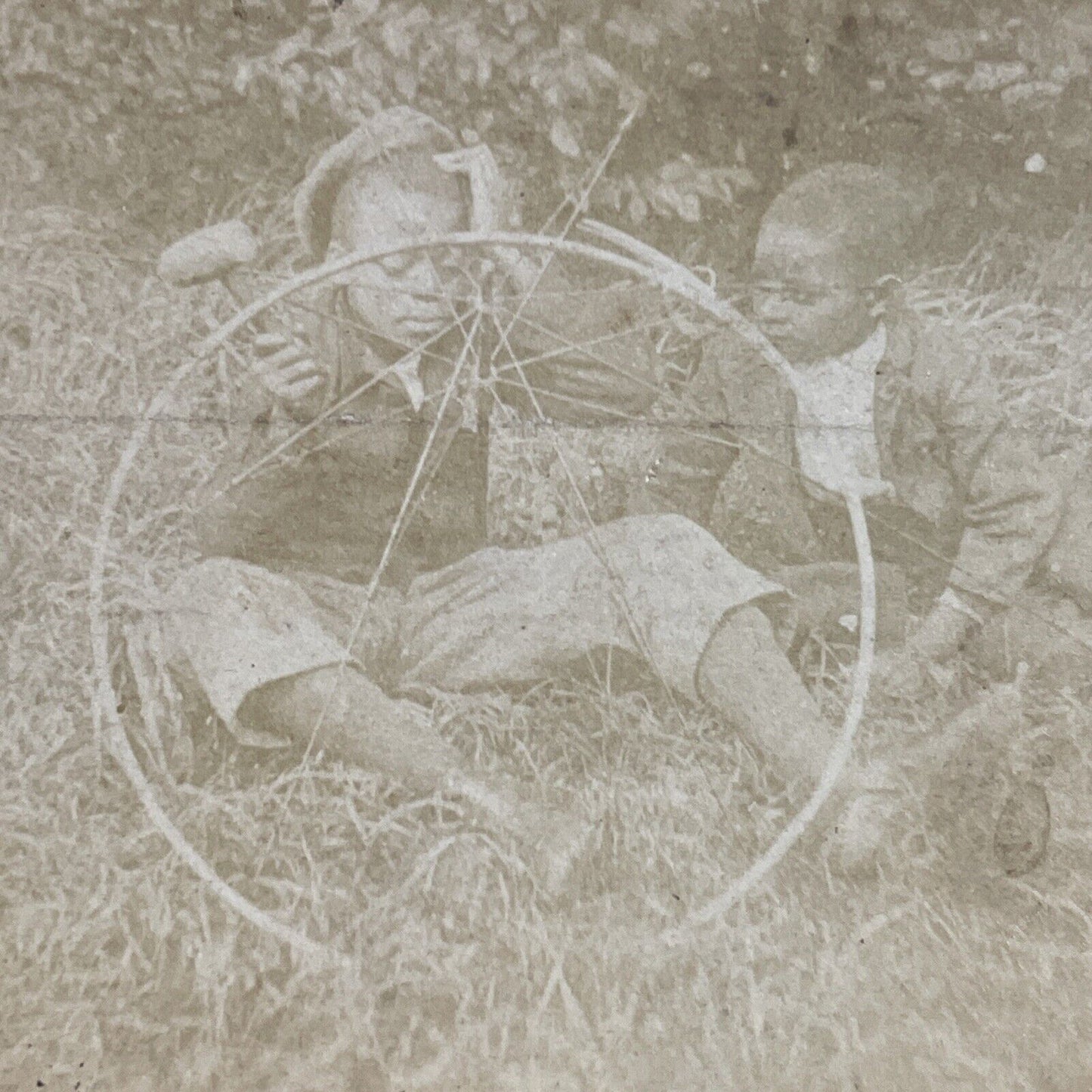 Antique 1870s African American Boys Fix Bicycle Tire Stereoview Photo Card P4663