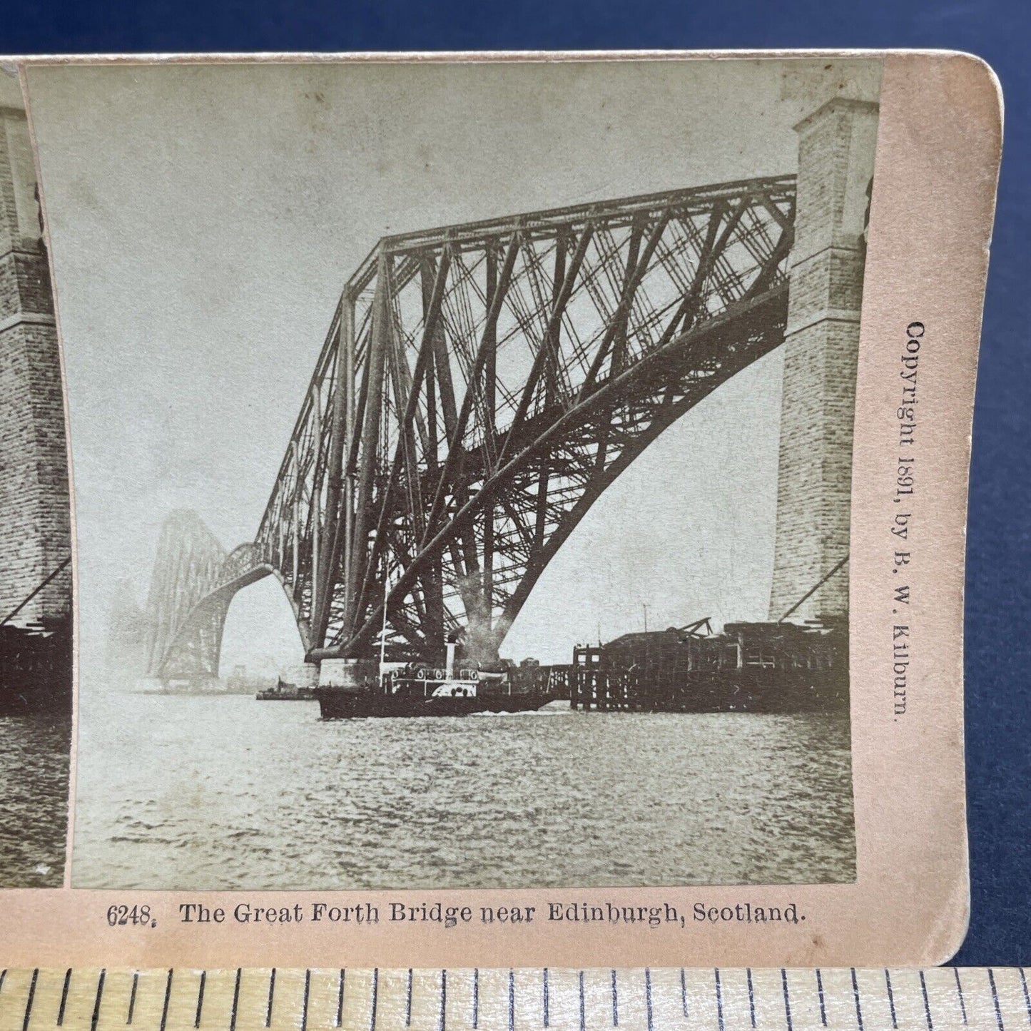 Antique 1891 Great Forth Bridge Edinburgh Scotland Stereoview Photo Card P2007