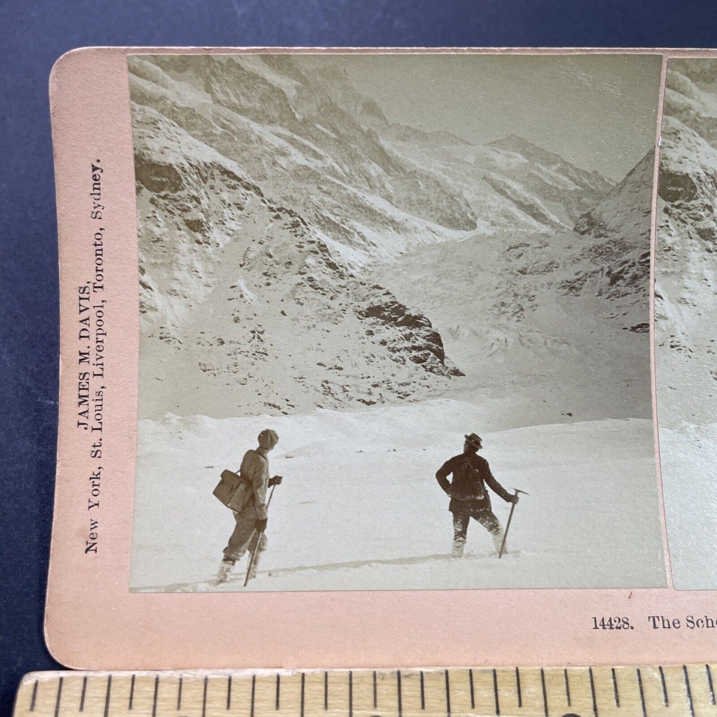 Antique 1901 Swiss Alpine Trekkers In Mountains Stereoview Photo Card P3941