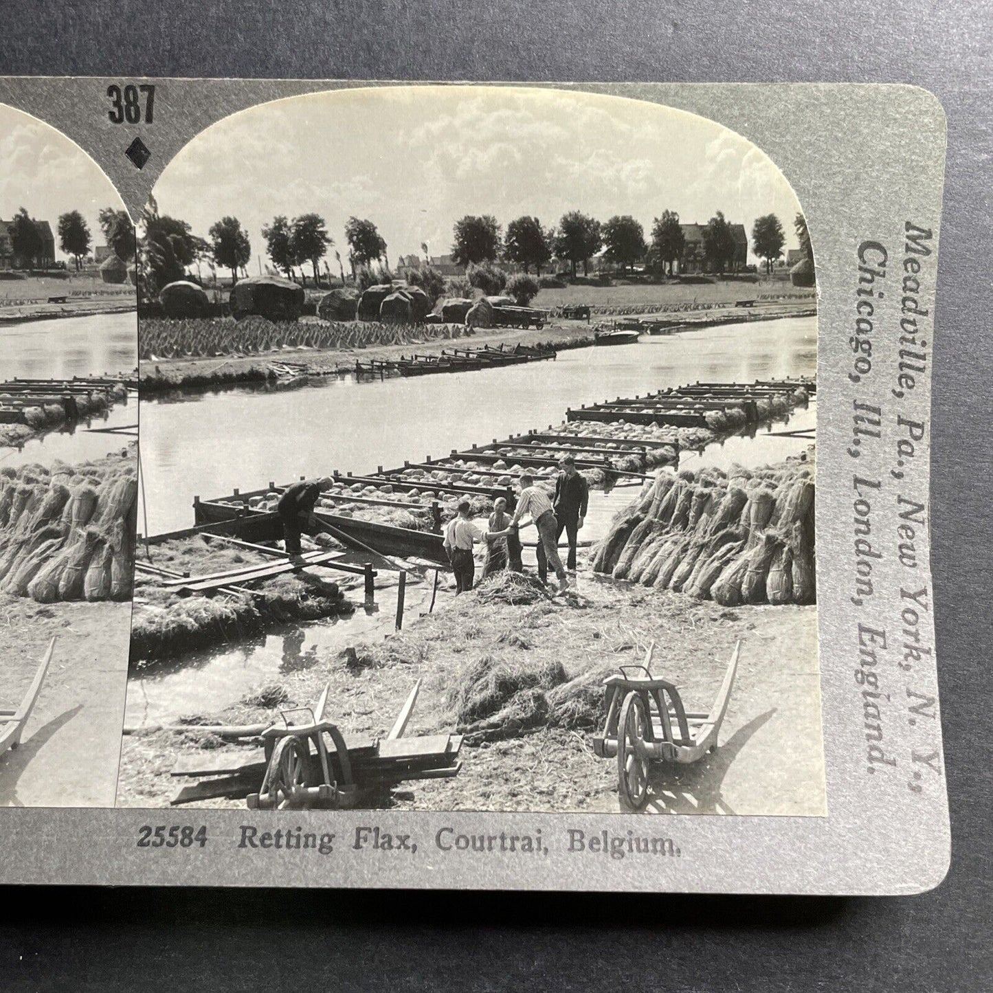 Antique 1914 Flax Farming In Kortrijk Belgium Stereoview Photo Card P1505