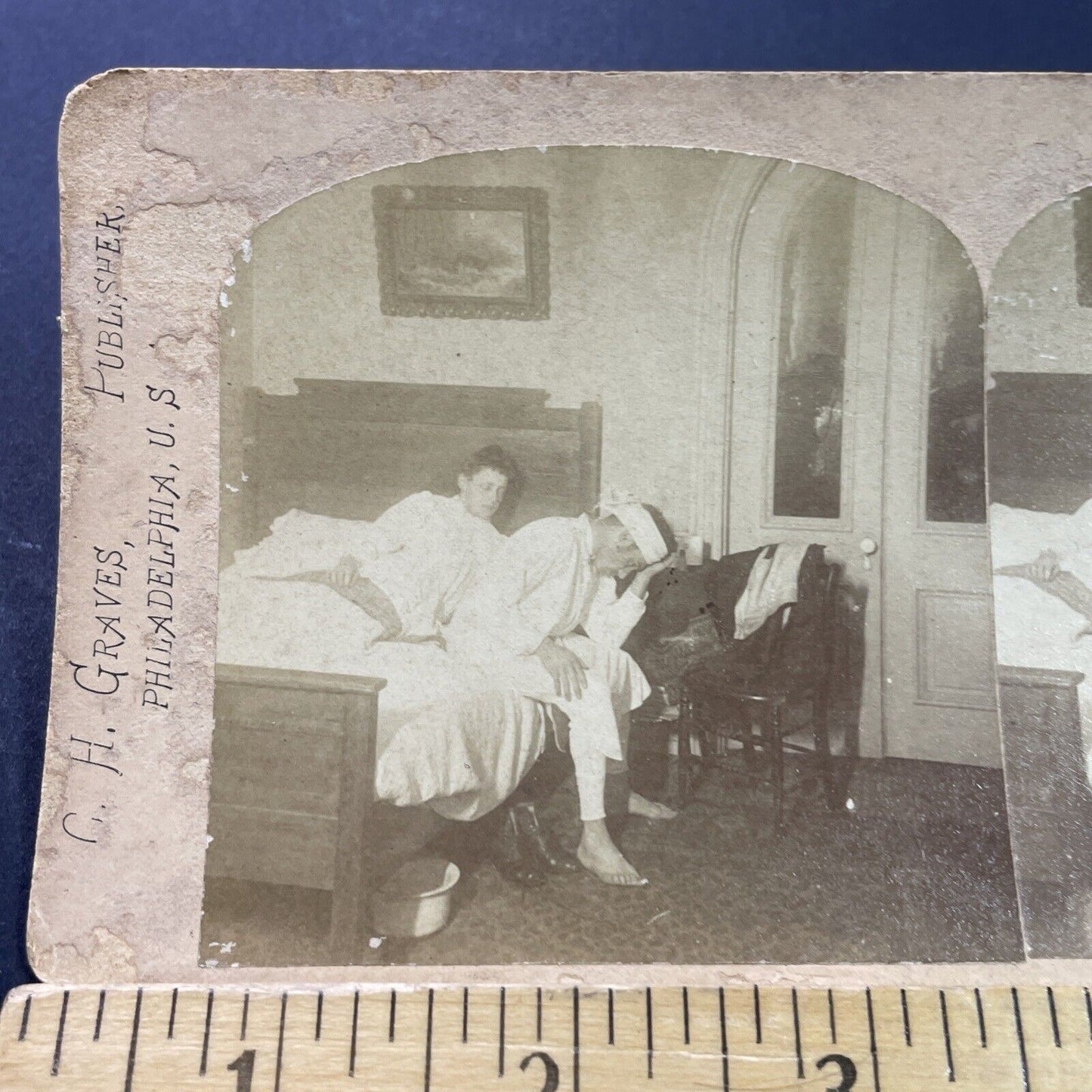 Antique 1880s Drunk Man With Hangover Stereoview Photo Card P3961