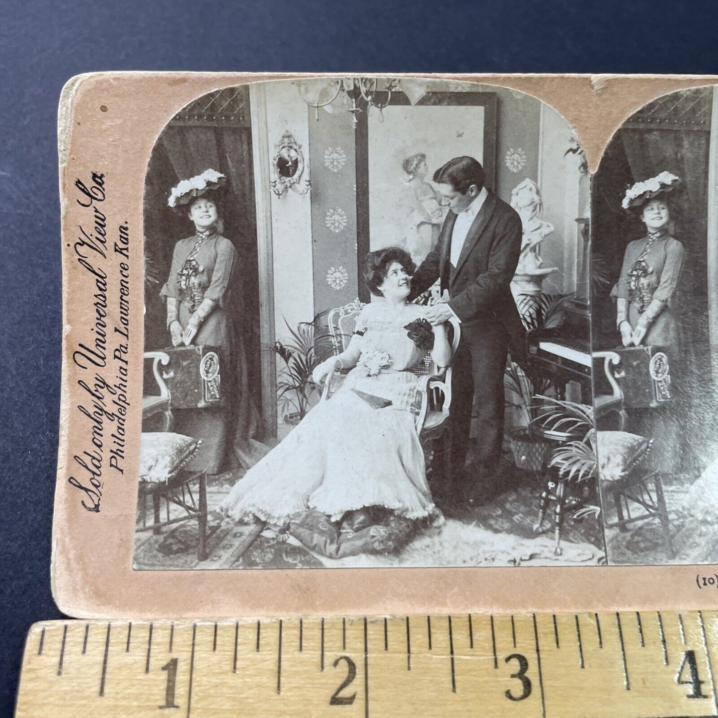 Antique 1902 Maid Servants Flirts With Married Man Stereoview Photo Card P2874