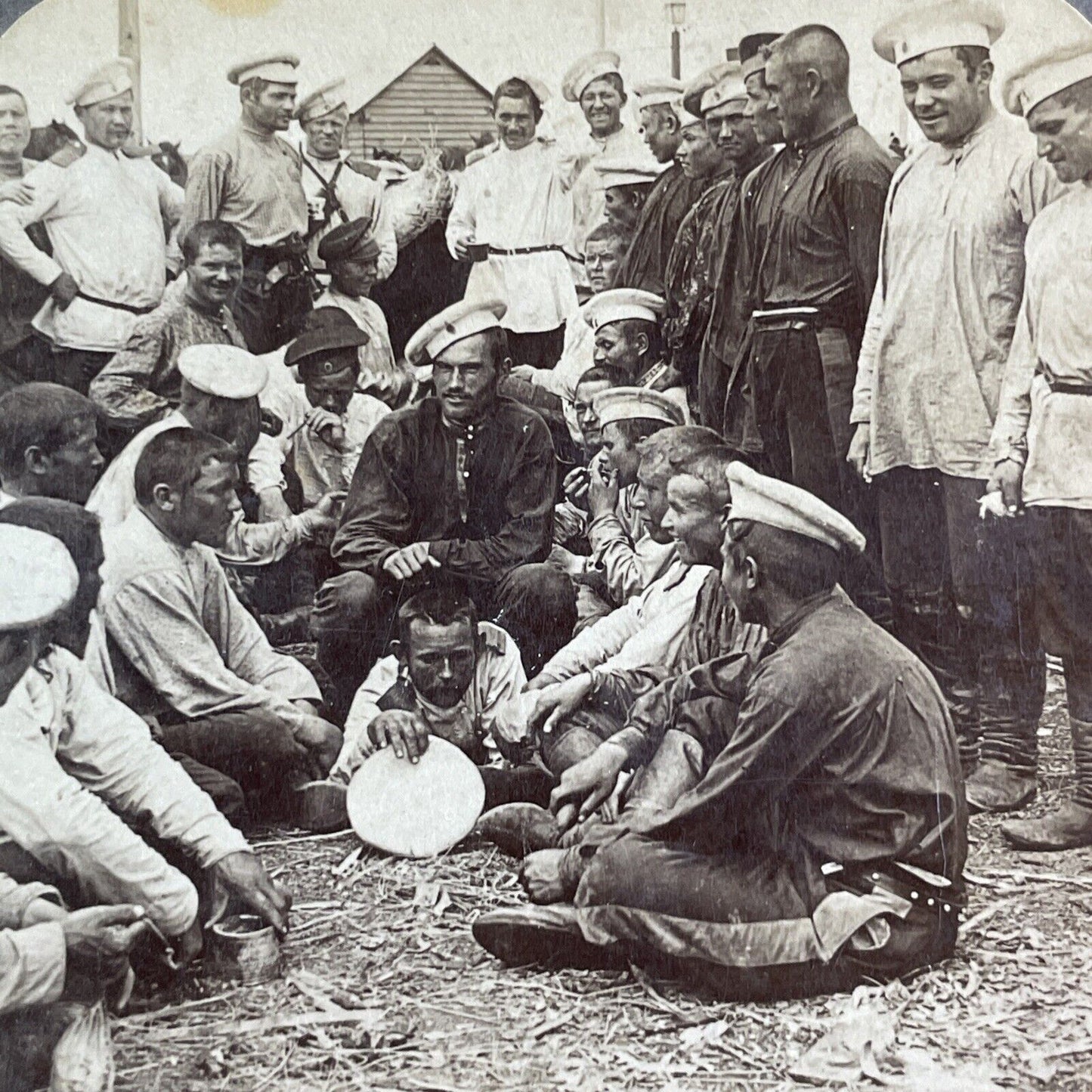 Russian Soldiers Laughing Stereoview Russo-Sino War Antique c1904 X4222