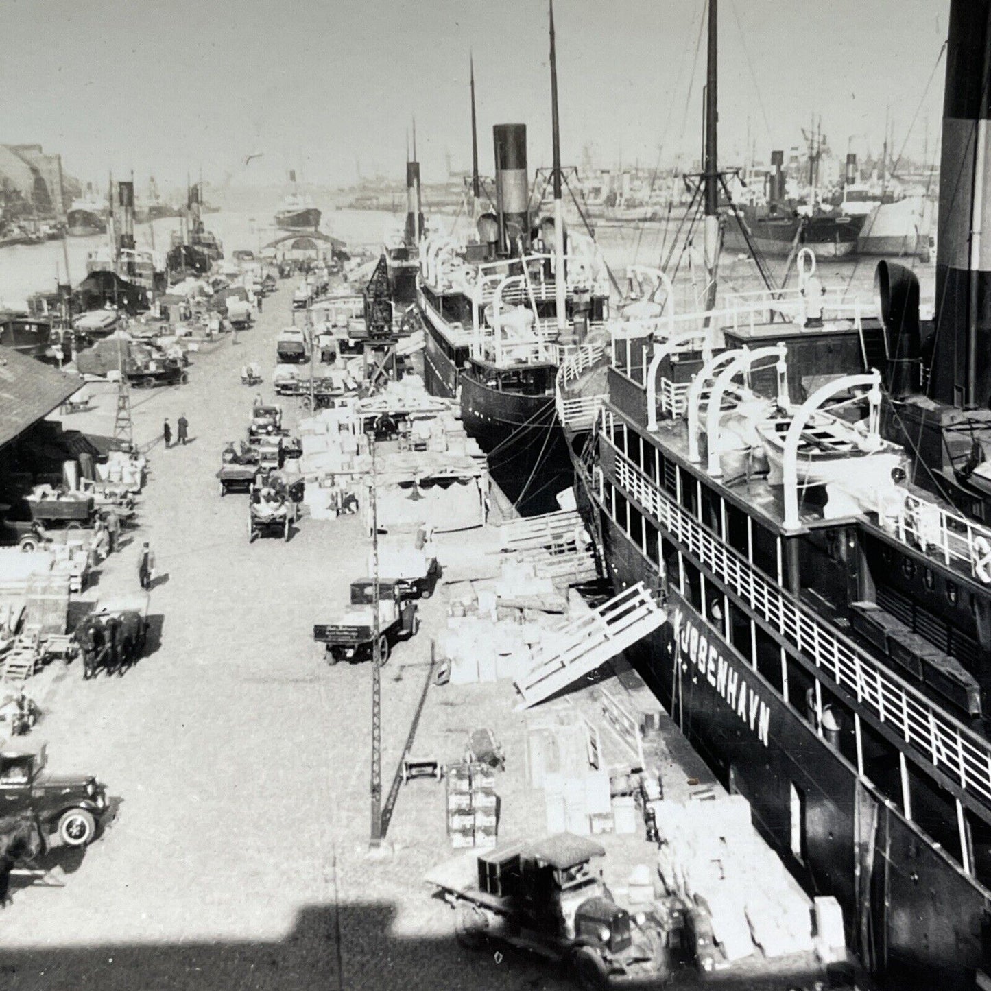 Antique 1920s Copenhagen Denmark Shipping Port Stereoview Photo Card V3005