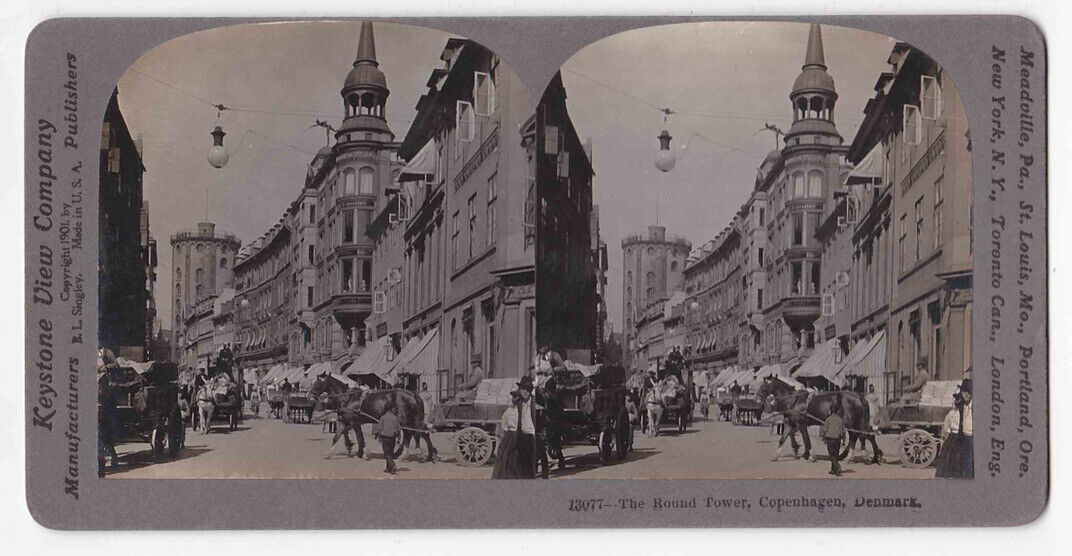 Antique 1901 Street Scene Copenhagen Denmark The Round Tower Photo Card P109