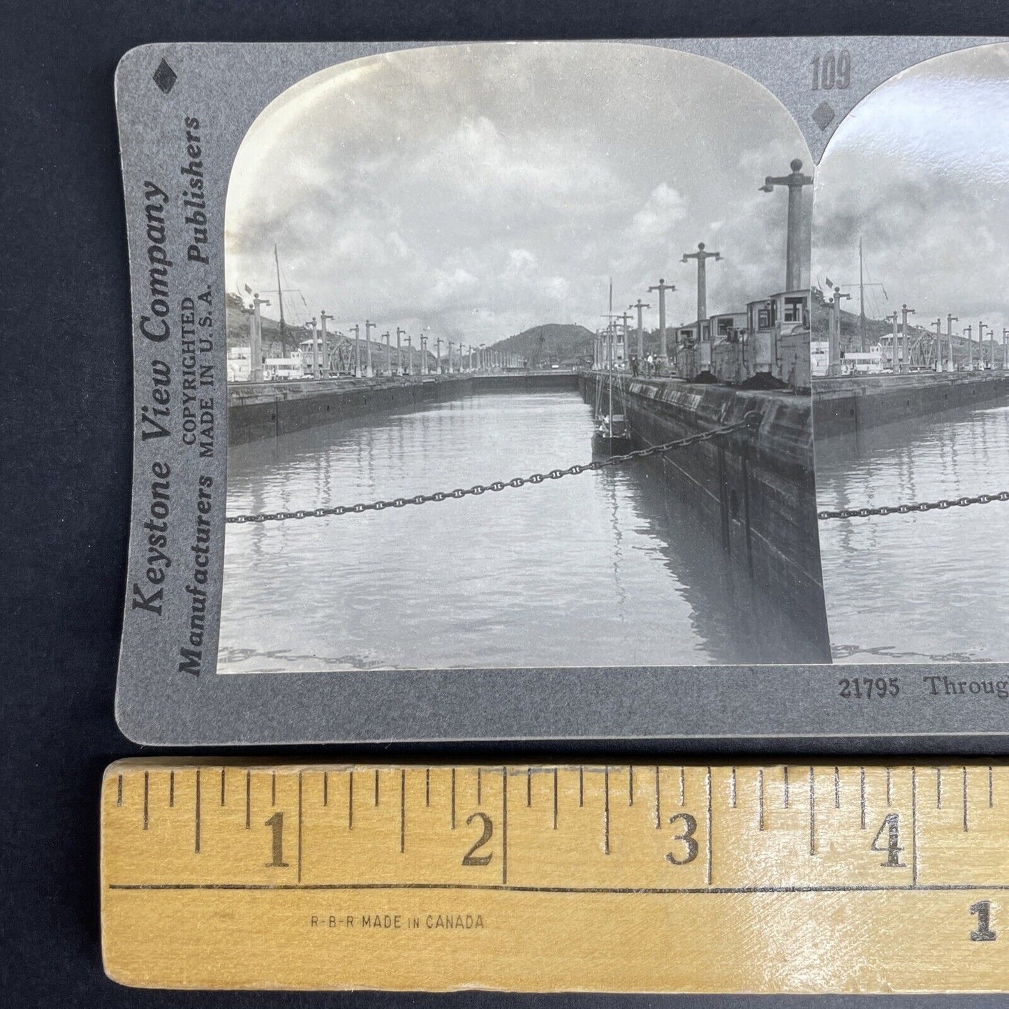 Antique 1920 Pedro Miguel Locks Panama Canal Stereoview Photo Card P958