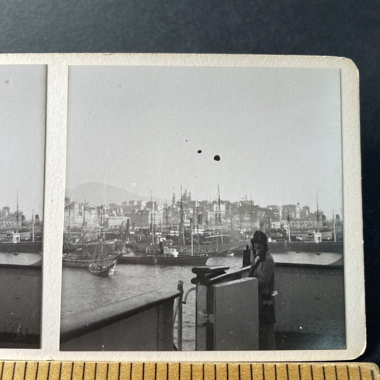 Antique 1925 Young Woman Boards Cruise Ship OOAK Stereoview Photo Card P3257