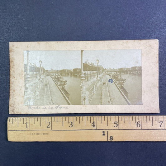 Barge Boats on the Seine River Paris France Stereoview Antique c1855 Y1012