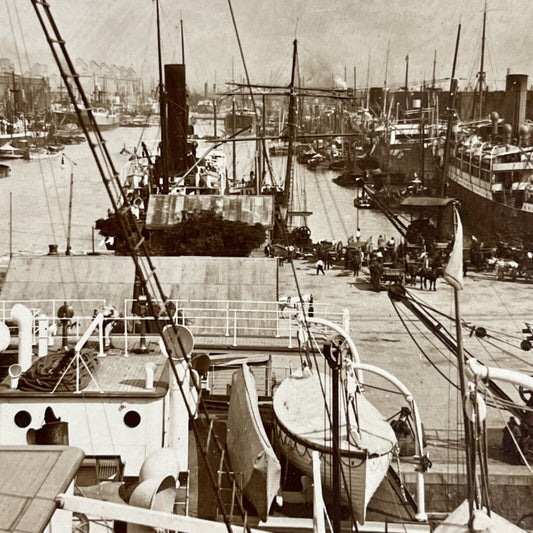 Antique 1906 Shipping Docks Buenos Aires Argentina Stereoview Photo Card P4462