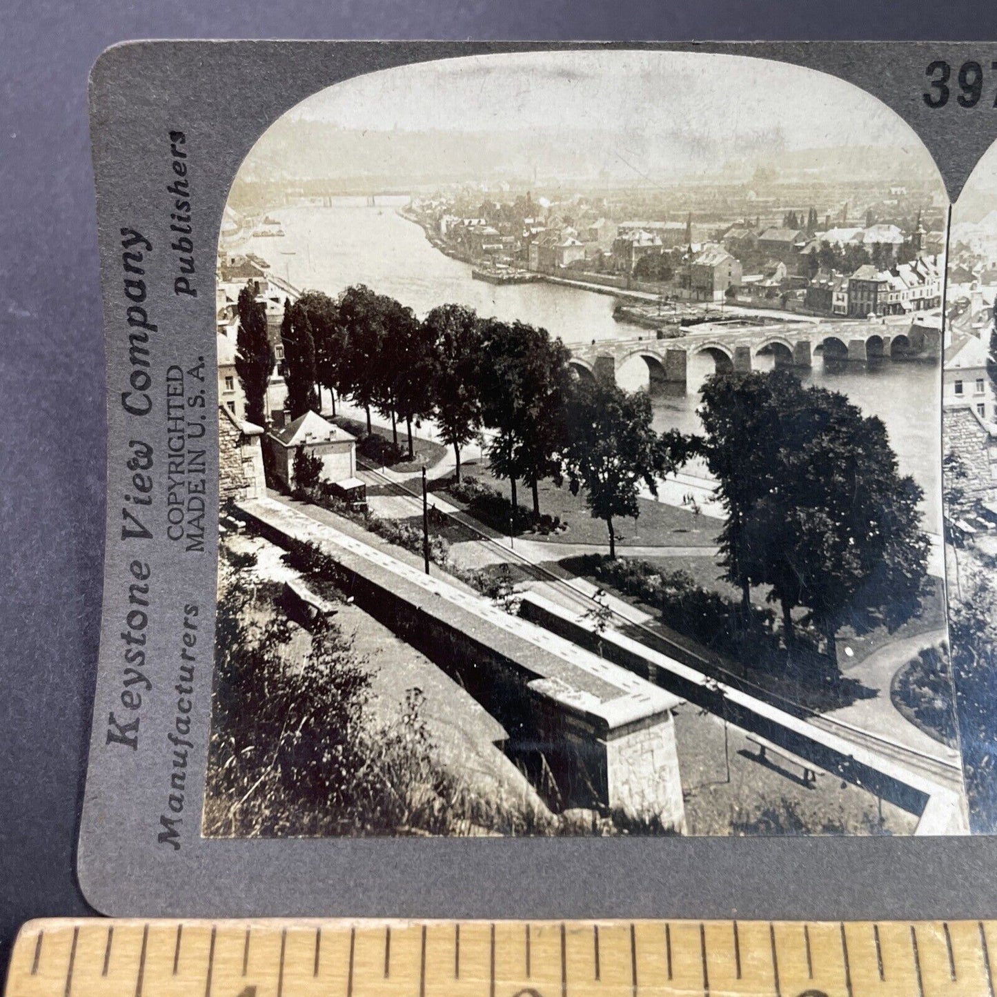 Antique 1910s The Citadel In Namur Belgium On River Stereoview Photo Card P3719