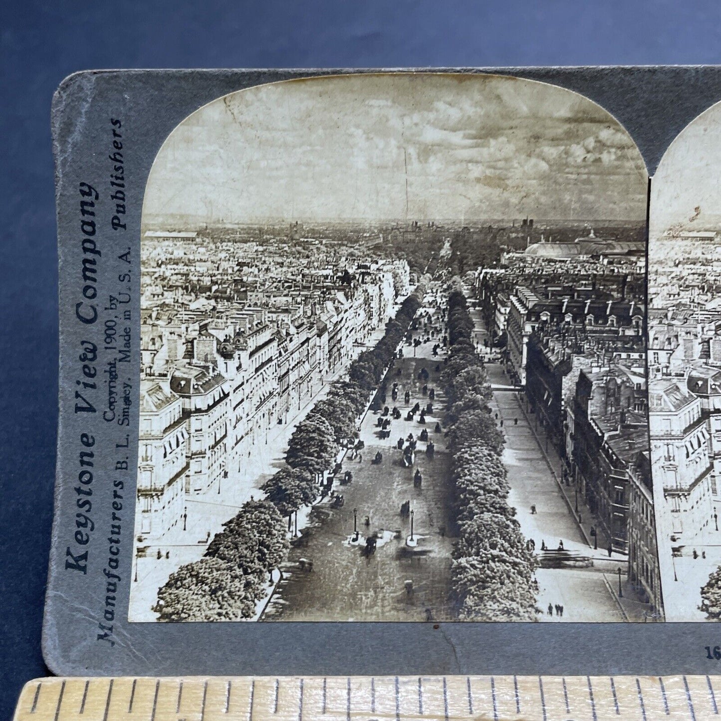 Antique 1900 Avenue Champs Elysees Paris France Stereoview Photo Card P2063