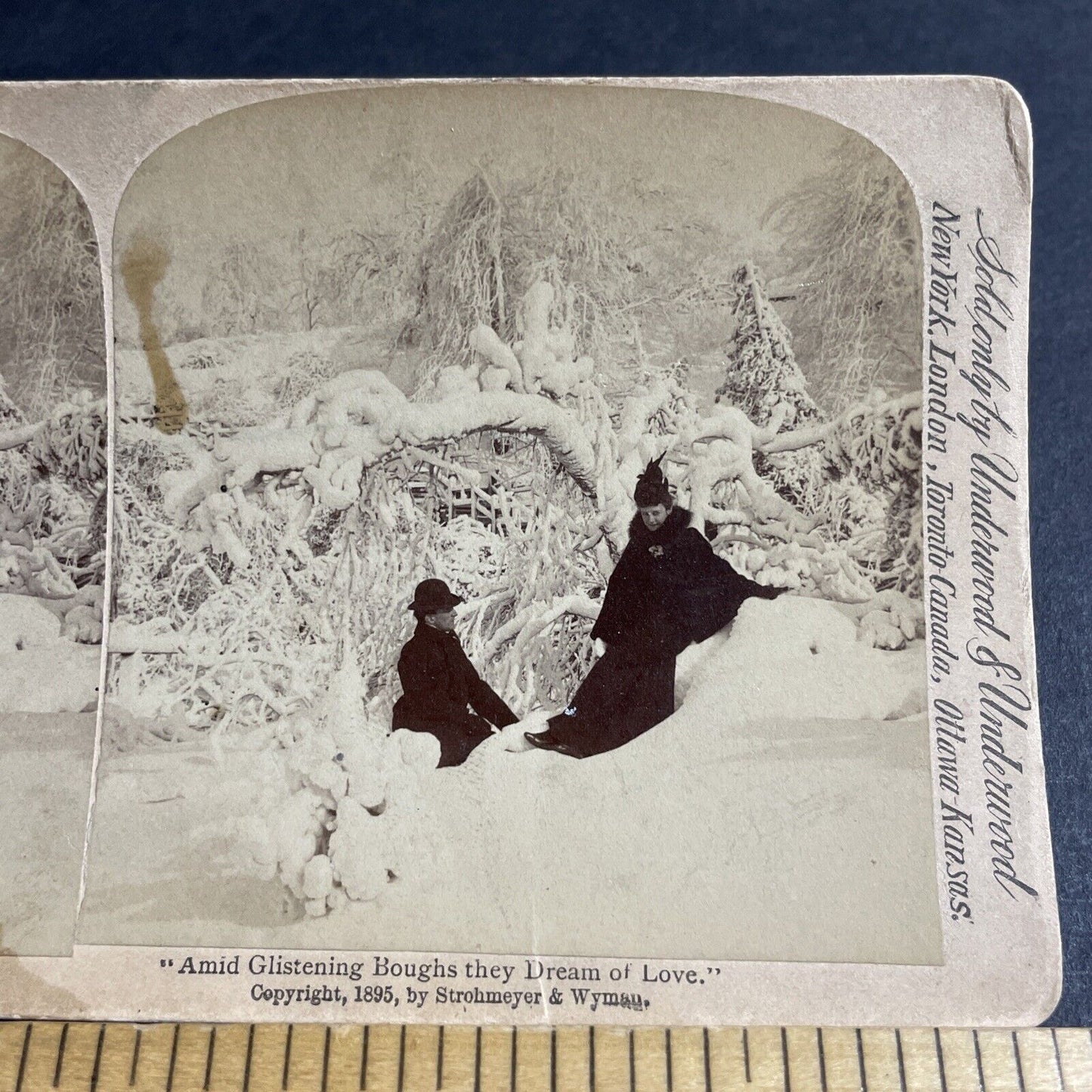 Antique 1895 Man Stuck In Deep Snow New York Stereoview Photo Card P4351