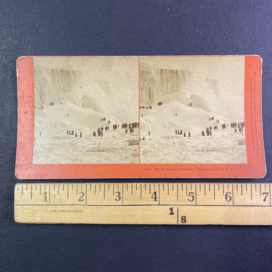 Ski and Sled Sports Niagara Falls Frozen Winter Stereoview Antique c1888 Y2212