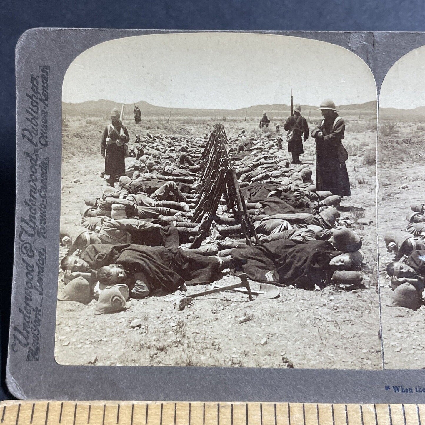 Antique 1900 Exhausted Boer War Soldiers In Desert Stereoview Photo Card P5569