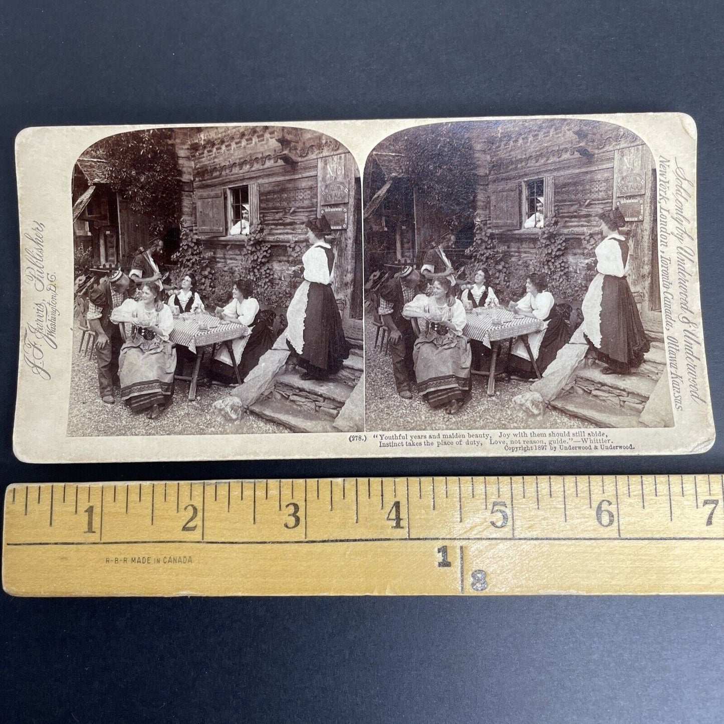 Antique 1897 Drunks Courting Young Women Switzerland Stereoview Photo Card PC812