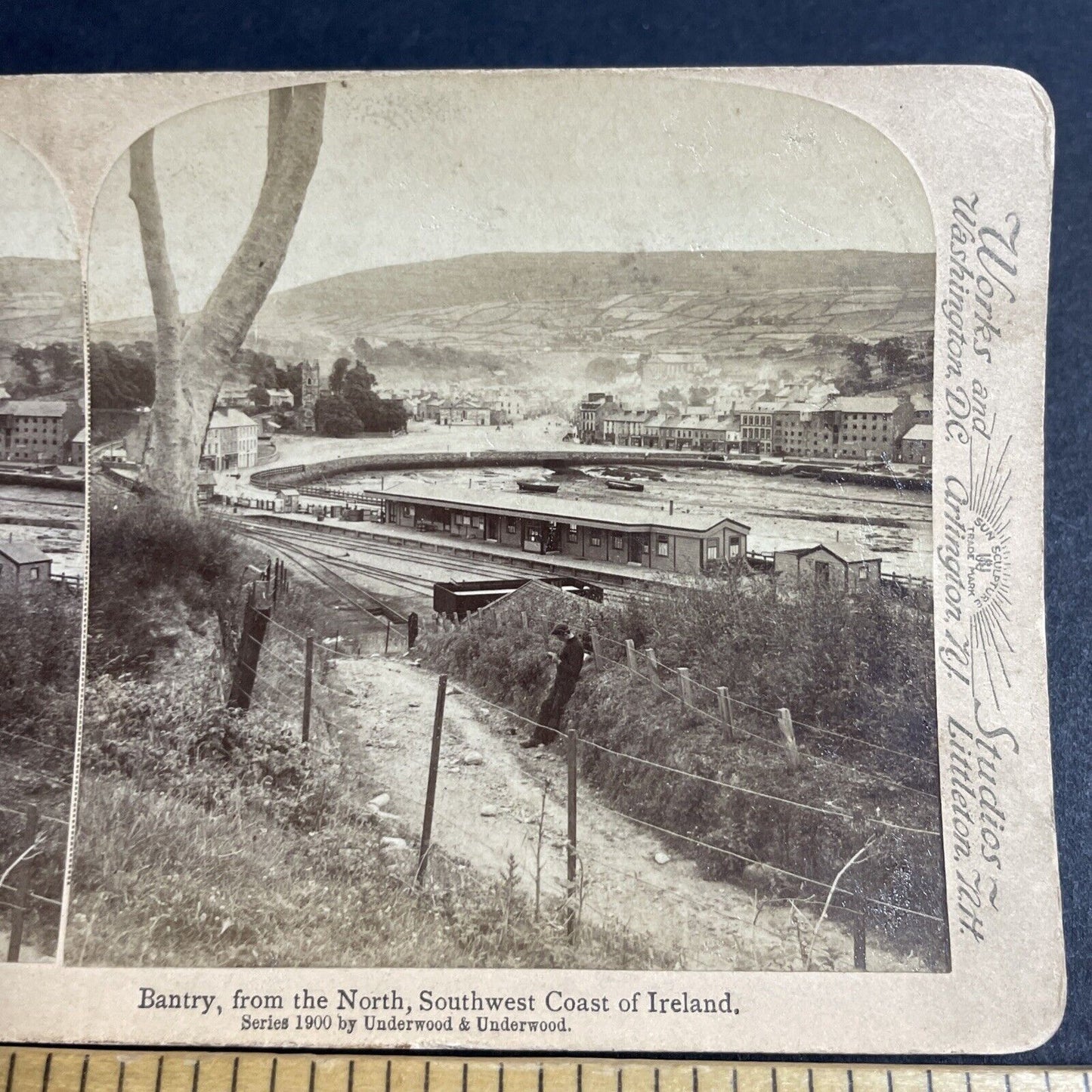 Antique 1900 Bantry Train Station & Town Ireland Stereoview Photo Card P4901