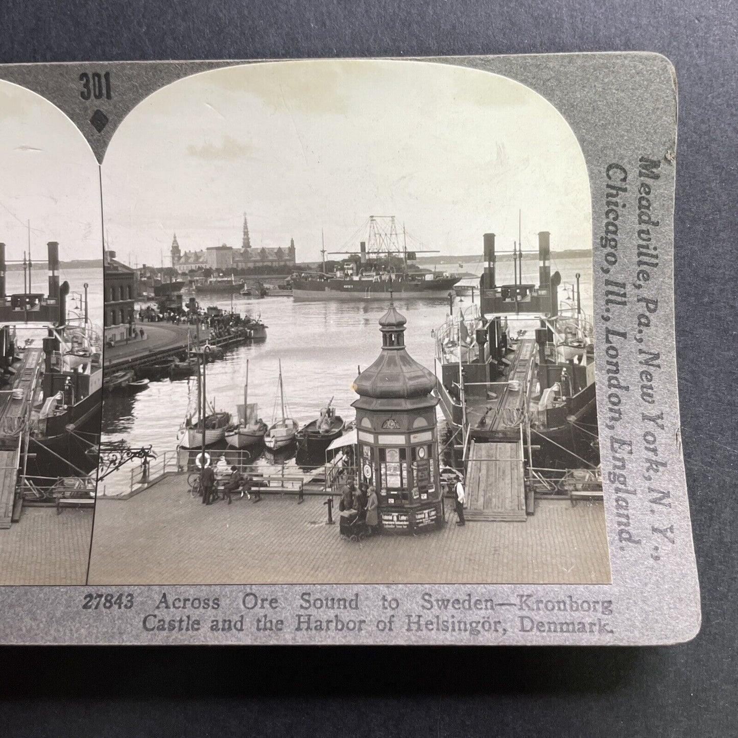 Antique 1930s Shipping Port Of Helsingor Denmark Stereoview Photo Card P1579