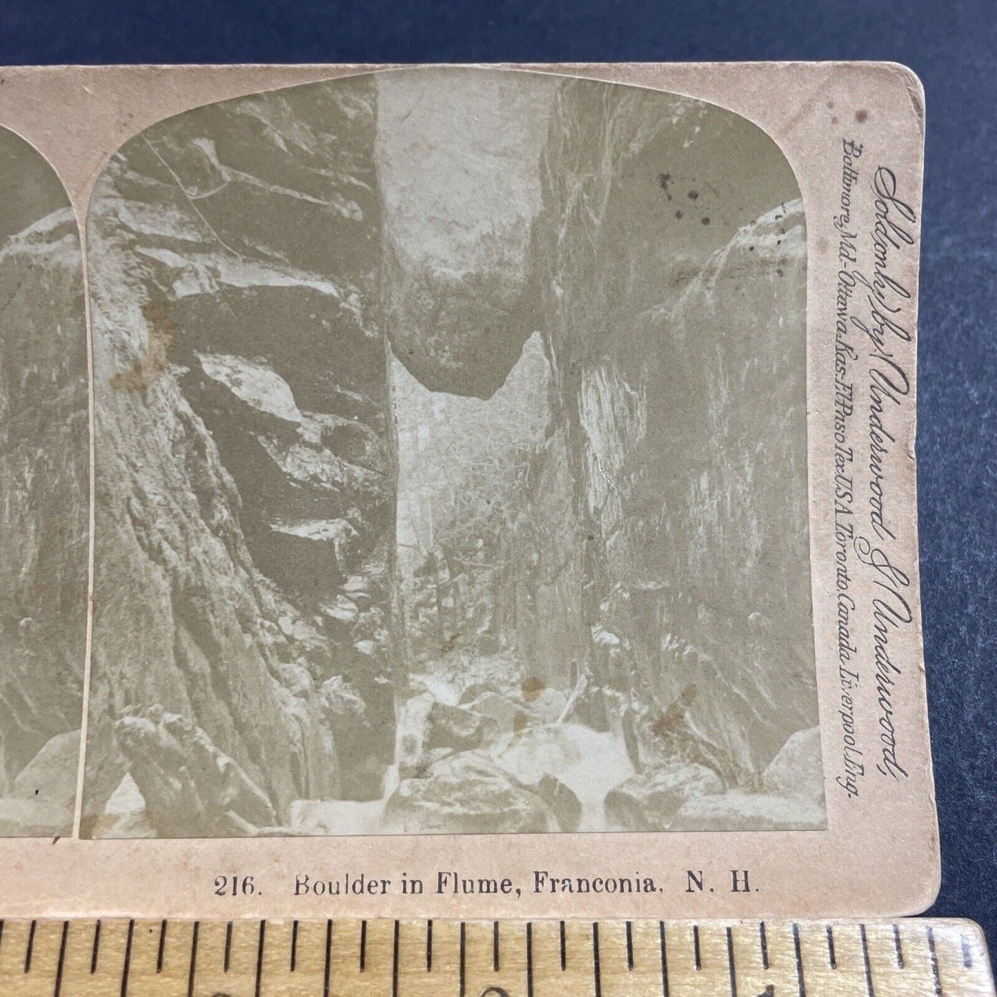 Antique 1890s Boulder Flume Franconia Notch NH Stereoview Photo Card P1980-20