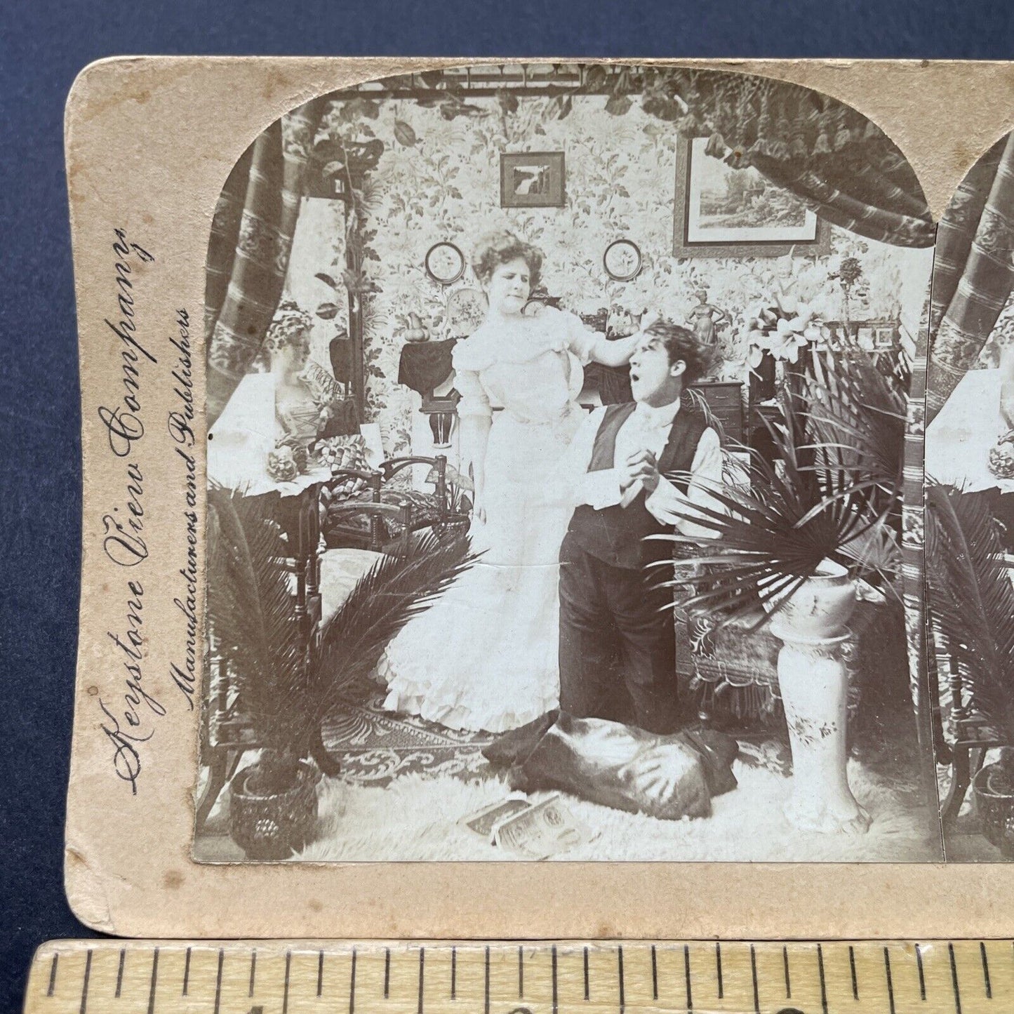 Antique 1903 Woman Scolds Man For Having A Mistress Stereoview Photo Card P2722