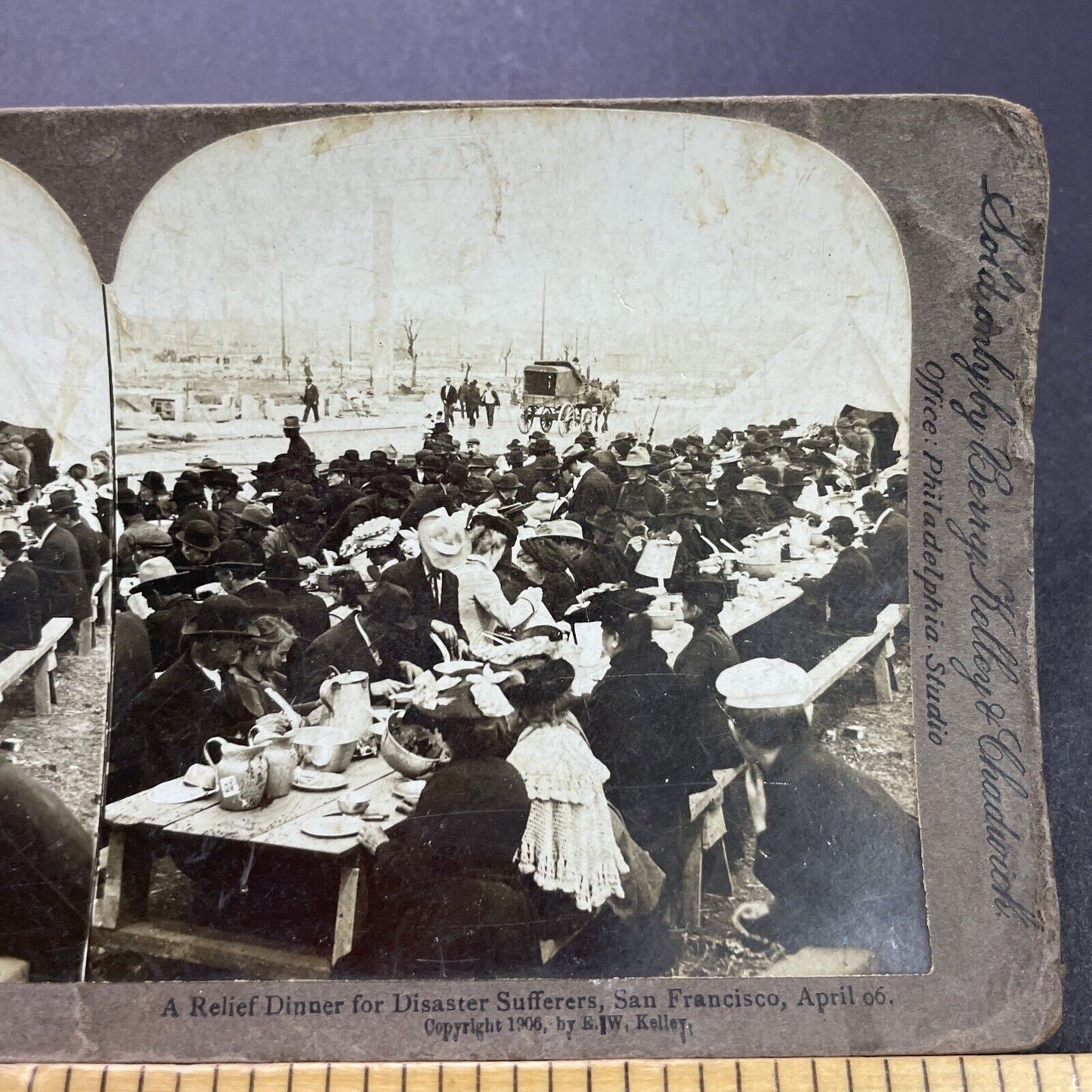 Antique 1906 Earthquake Survivors San Francisco CA Stereoview Photo Card P3497