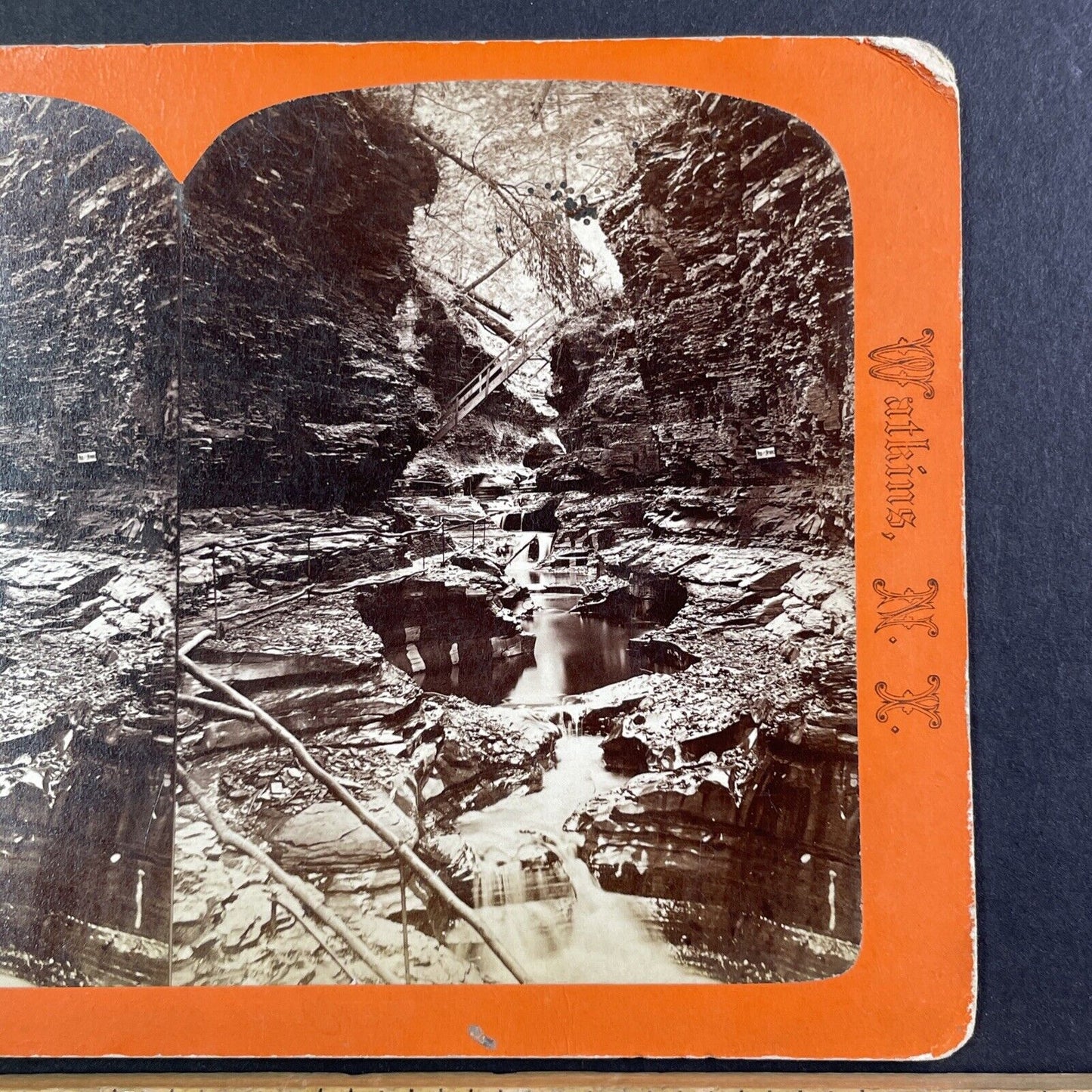 Watkins Glen Elfin Gorge New York Stereoview J.D. Hope Antique c1872 Y1747