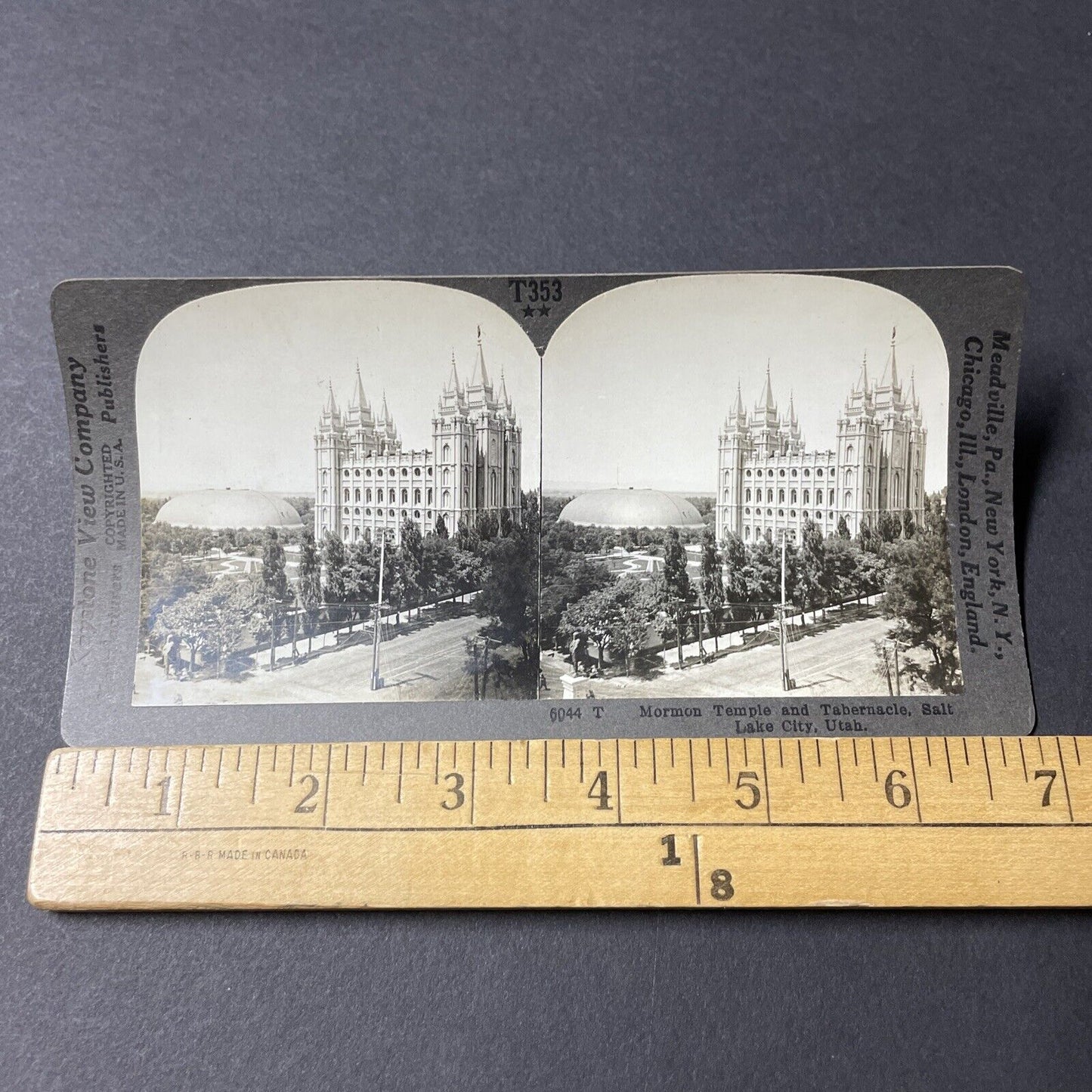 Antique 1910s Mormon Temple Church Salt Lake City UT Stereoview Photo Card V2833