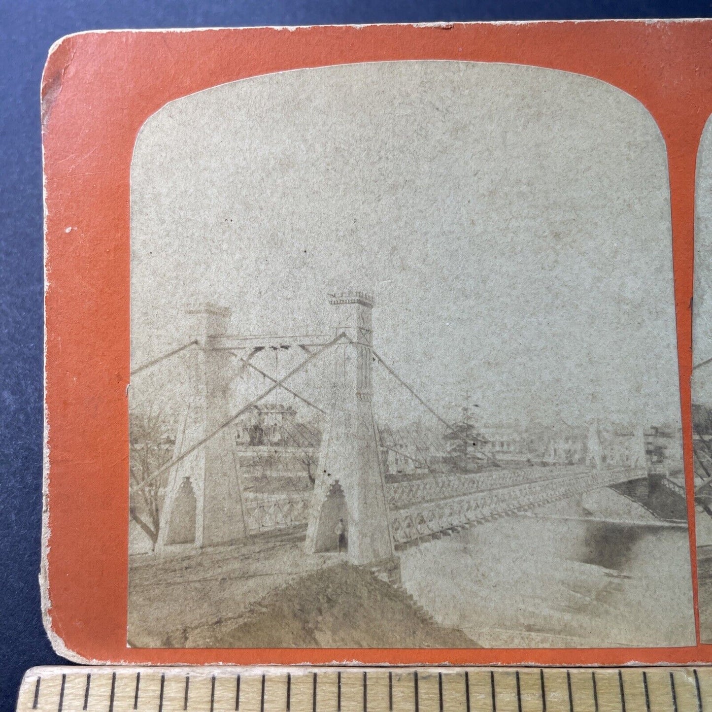 Antique 1870s Suspension Bridge Binghamton New York Stereoview Photo Card P3300