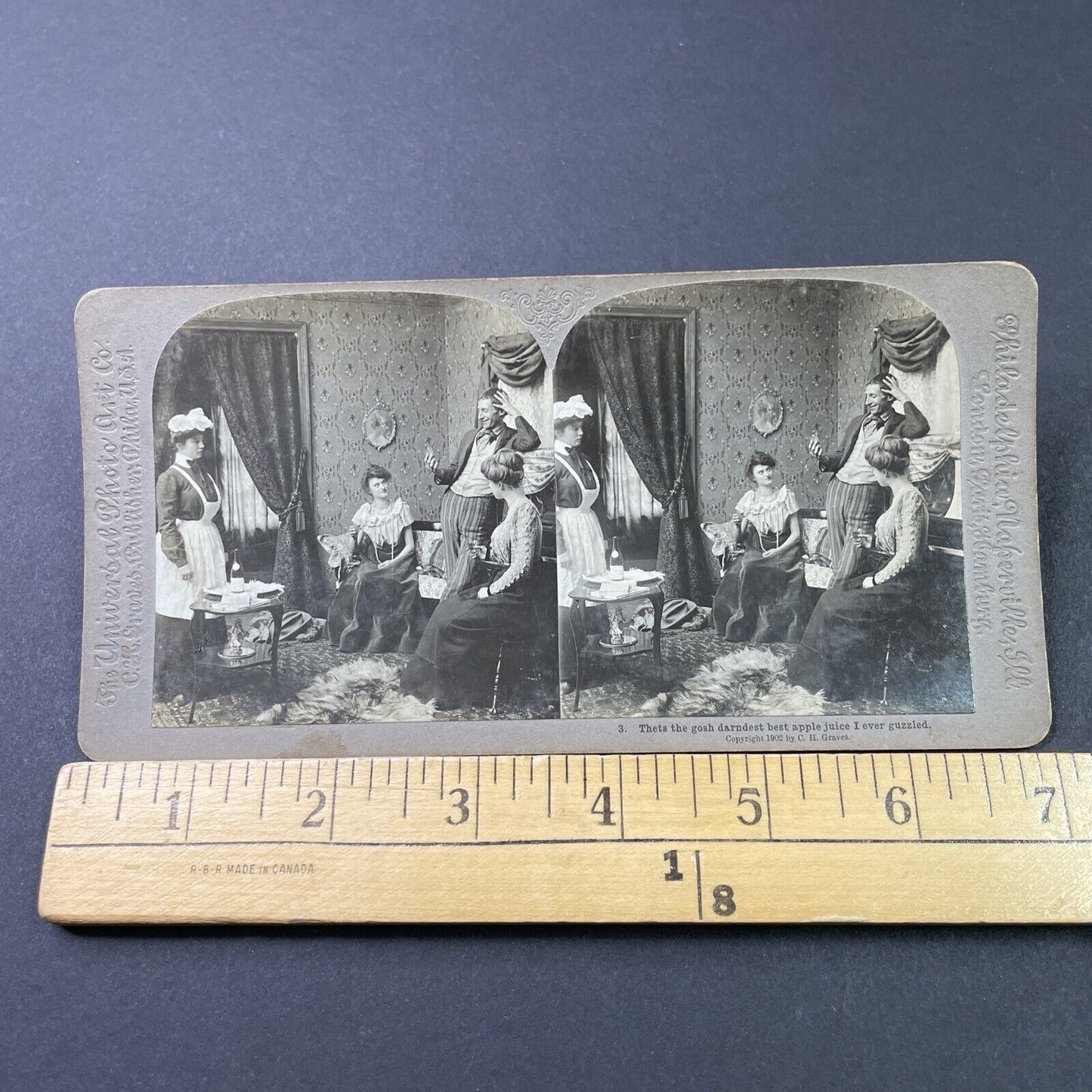Antique 1902 Women Get Cousin Drunk Off Champagne Stereoview Photo Card P2930