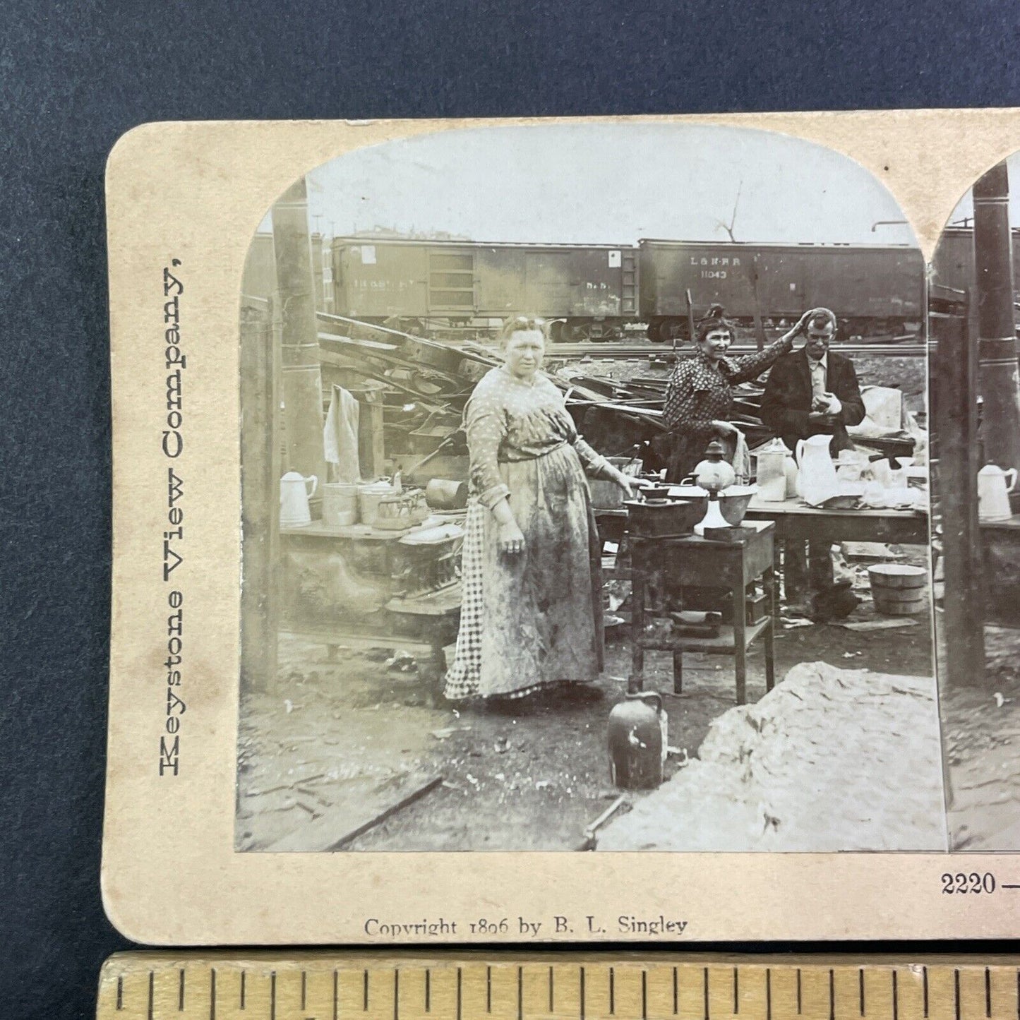 St. Louis Tornado Disaster Soup Line Stereoview Missouri Antique c1896 Y861