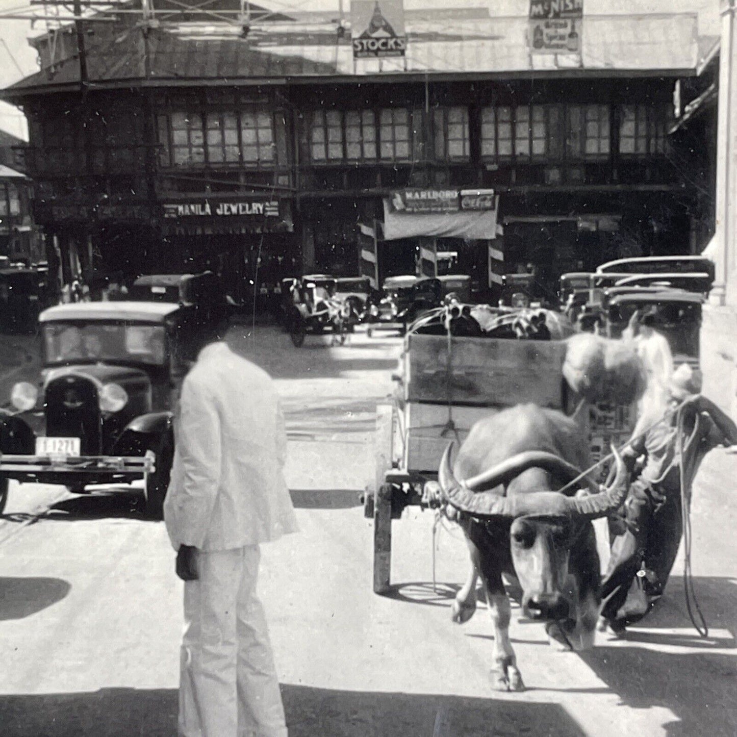 US Automobiles in Manila Philippines Stereoview Keystone Antique c1935 Y415