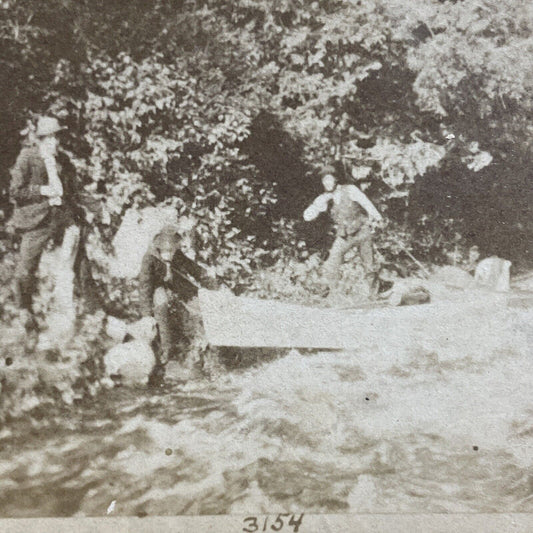 Antique 1880s Beaulieu River Falls NWT Canoeing Canoe Stereoview Photo Card 5024