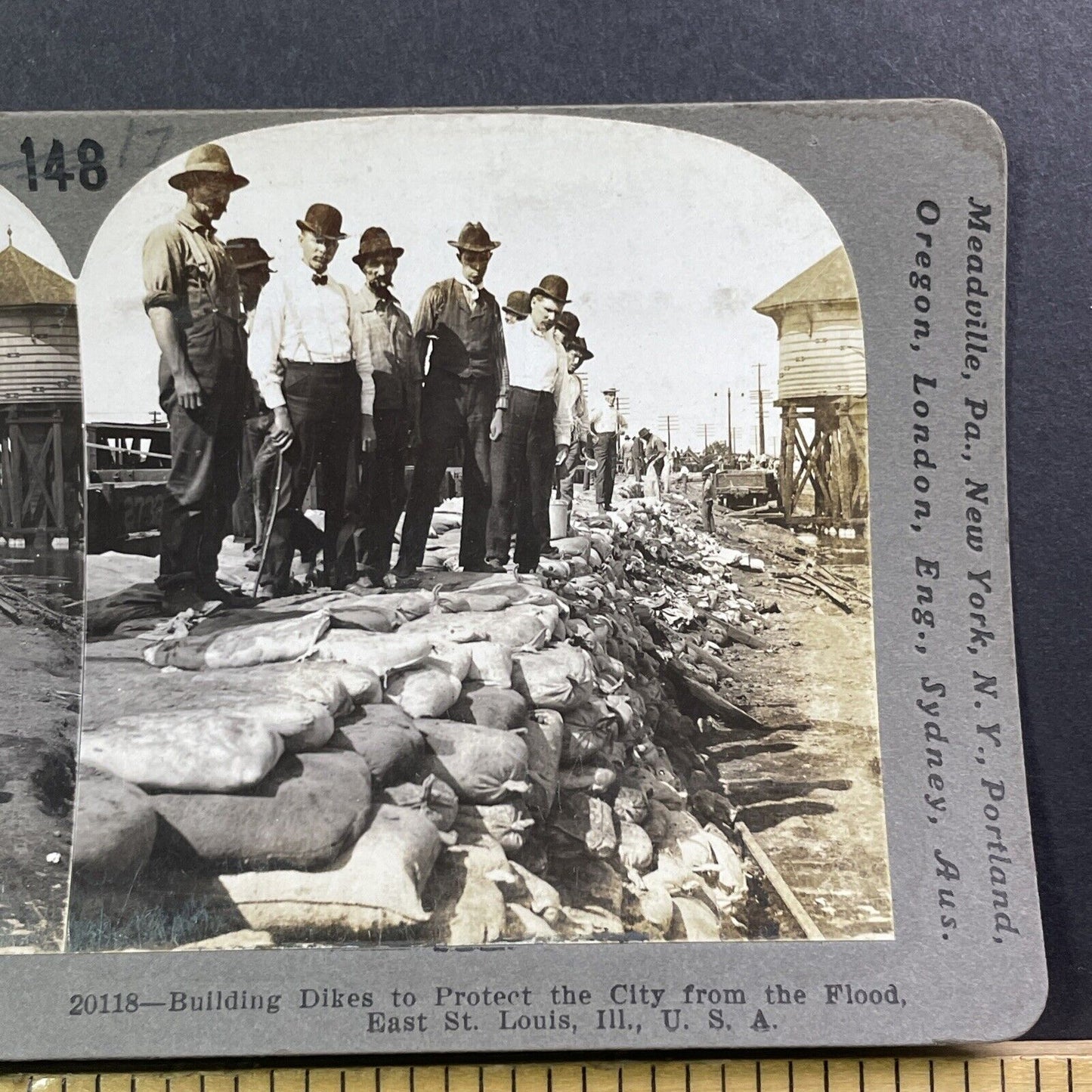 Mississippi River Flood Disaster Stereoview St. Louis MO Antique c1906 X4227