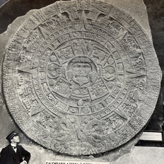 Antique 1930s Aztec Stone Calendar Mexico City Stereoview Photo Card P5012