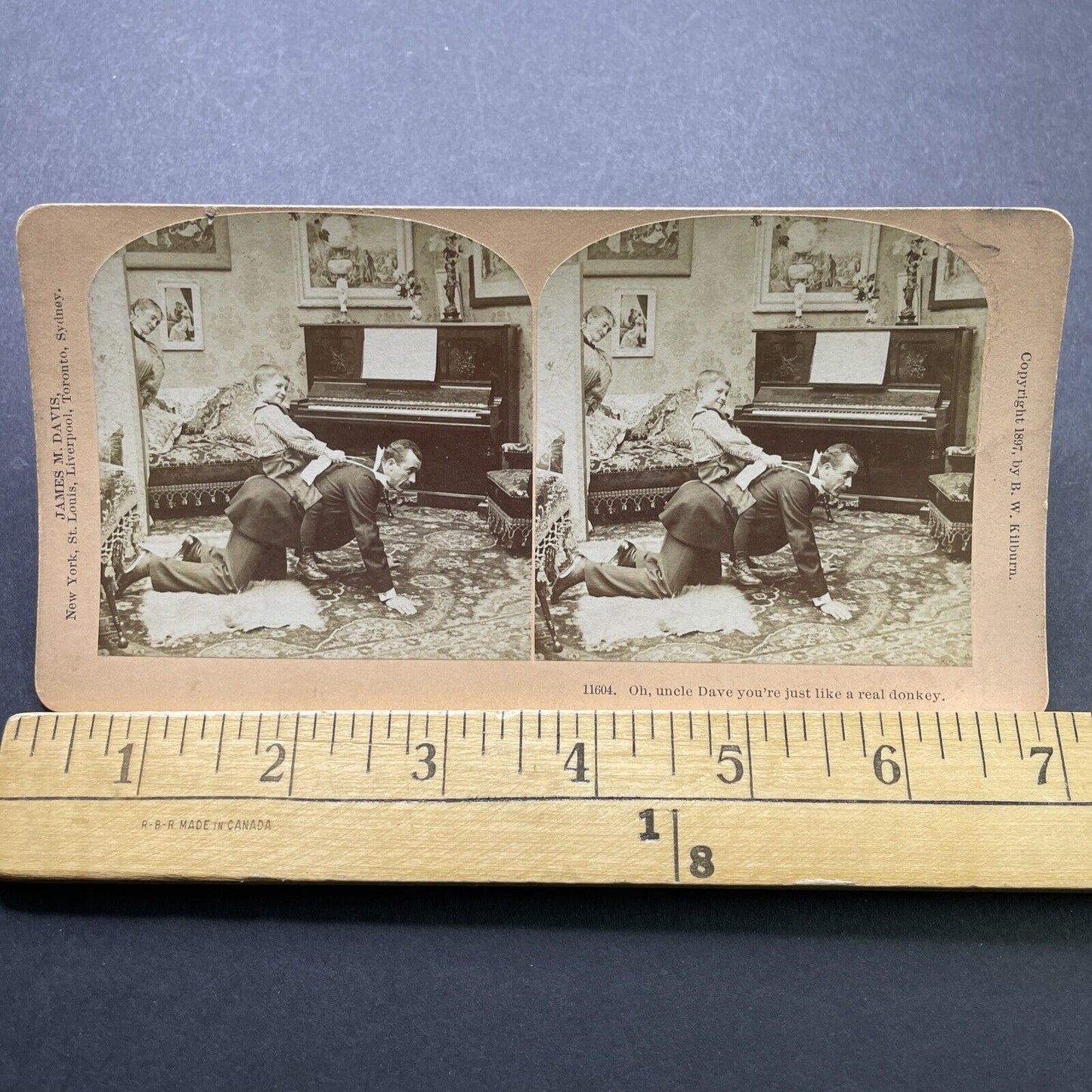 Antique 1897 Child Horsey Ride On Uncle Stereoview Photo Card P2429