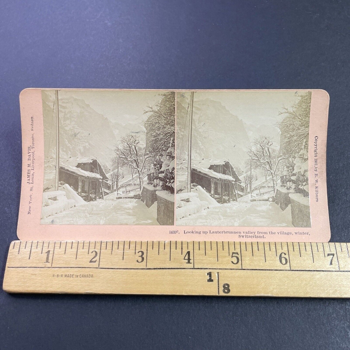 Antique 1901 Snowstorm Lauterbrunnen Switzerland Stereoview Photo Card P3832