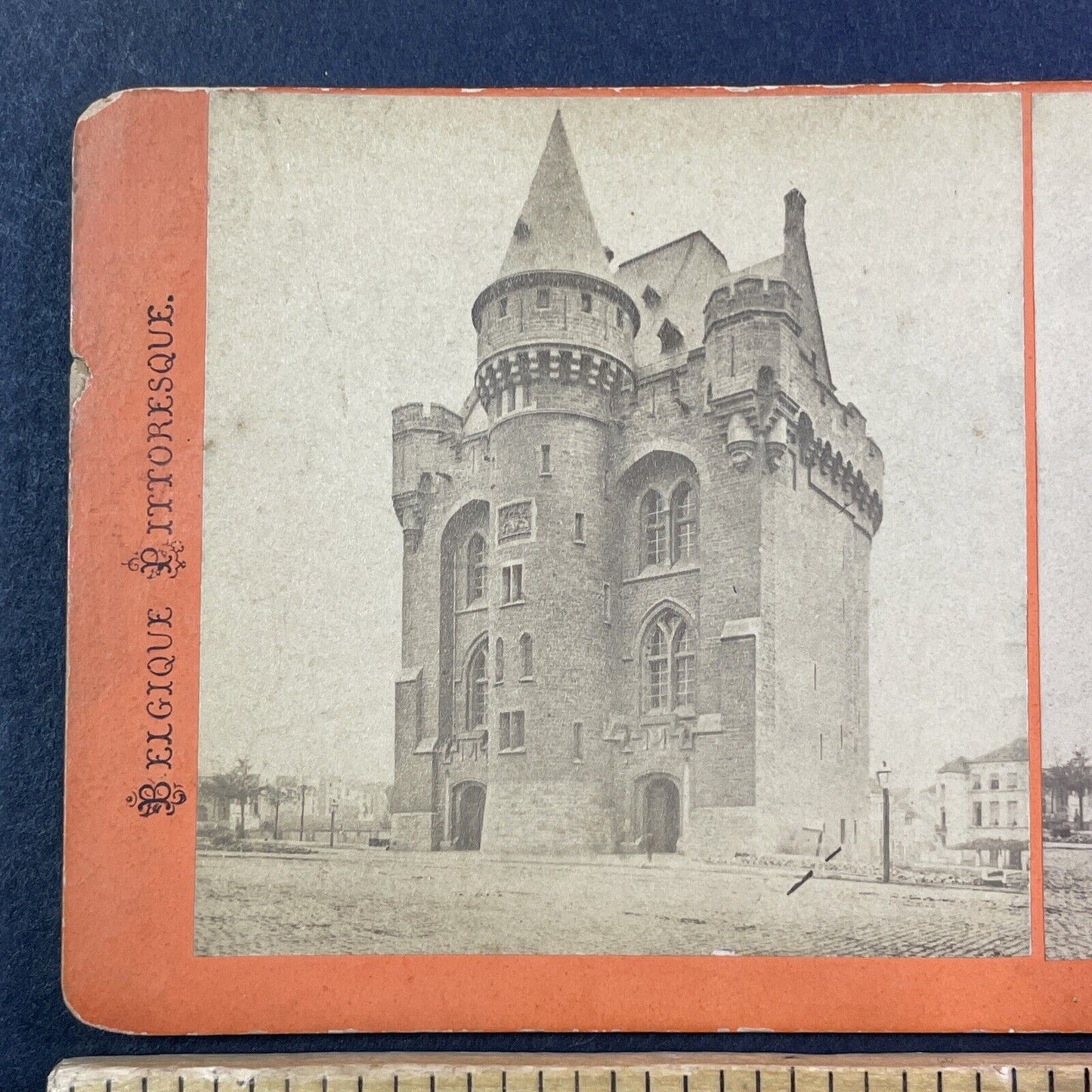 The Halle Gate Brussels Belgium Stereoview Orange Card Antique c1870s X2728