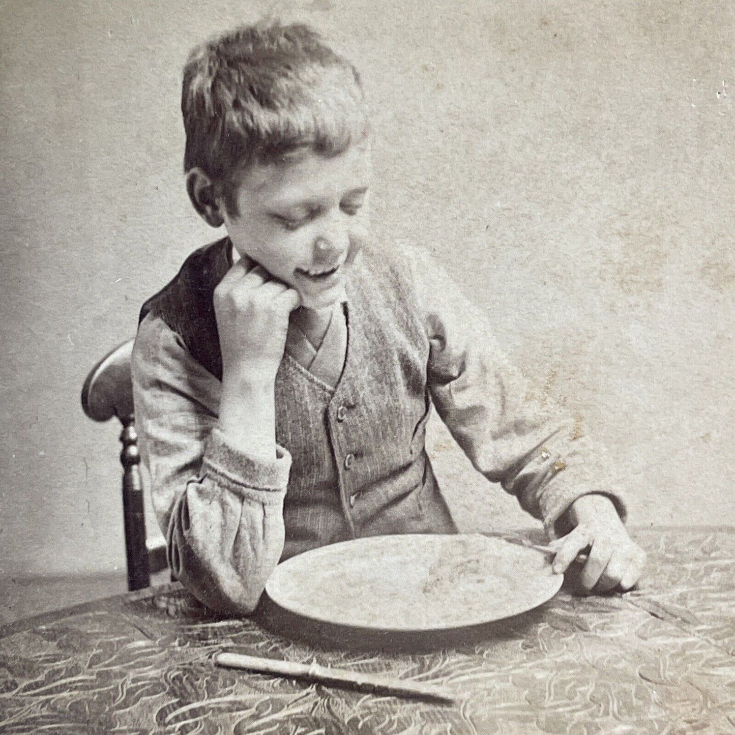 Boy Eats Some Apple Pie Stereoview Antique c1880s Y2778